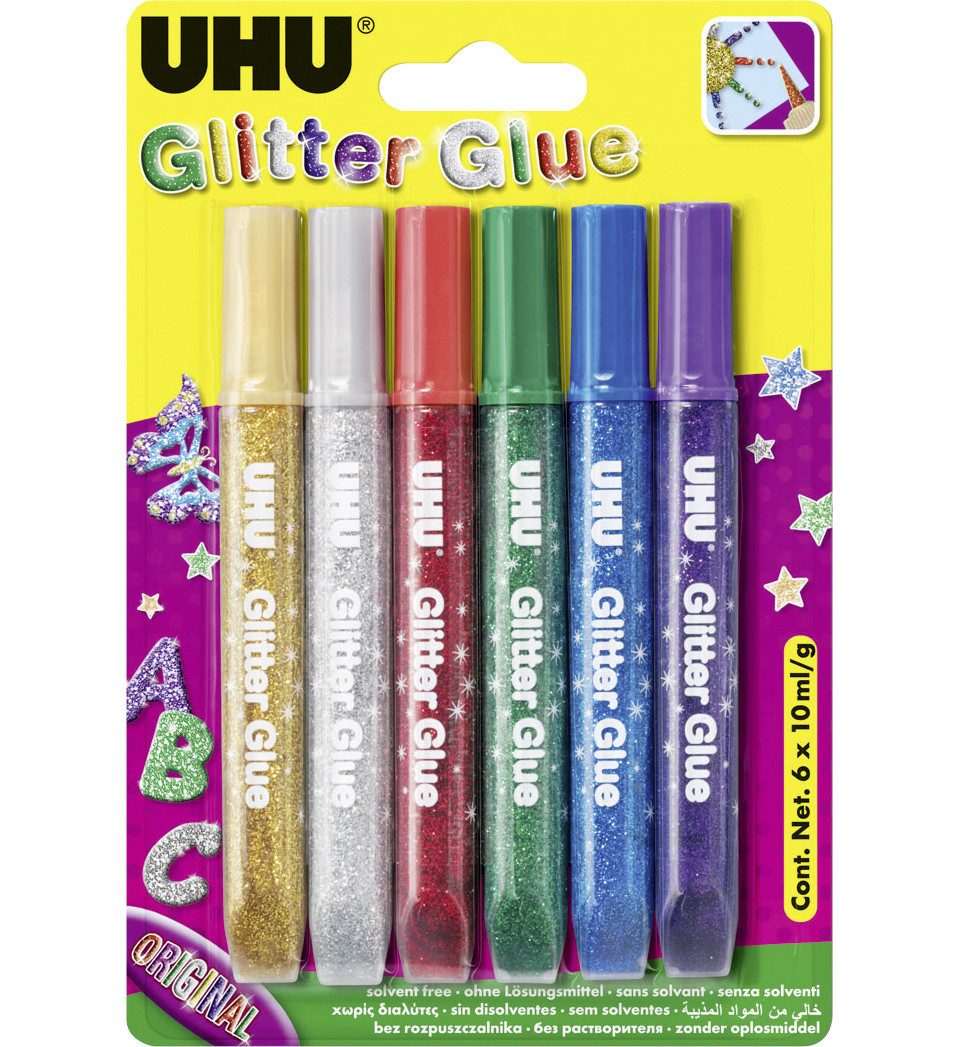 UHU Bastelfarbe UHU Glitter Glue Original 6 x 10 ml