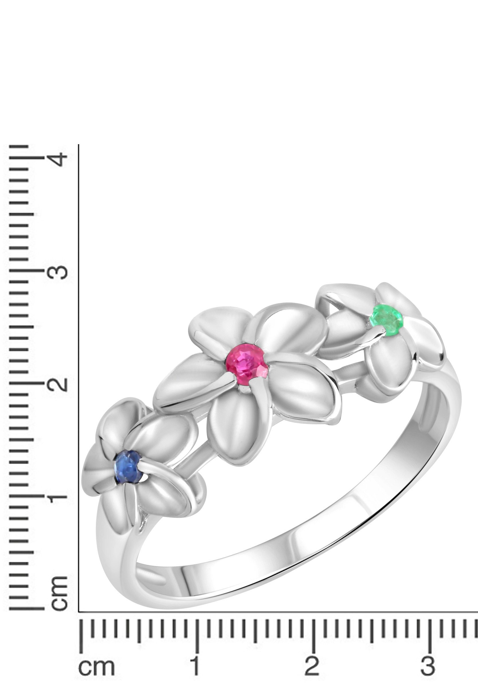 Firetti Fingerring Schmuck Geschenk Silber 925 Silberring Blüten, mit Rubin, Saphir, Smaragd