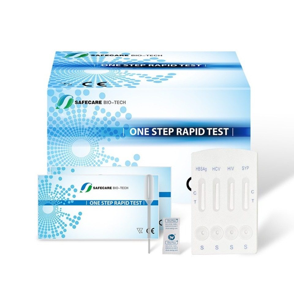 Safecare Bio-Tech Influenza-Schnelltest HIV Hepatitis B & C Syphilis Test 4in1 Schnelltest Bluttest Zuhause, 4 Messparameter, Testset, 3-tlg., Testkit zur einmaligen Durchführung eines Kombi-Schnelltests, 4in1 Kombi Schnelltest