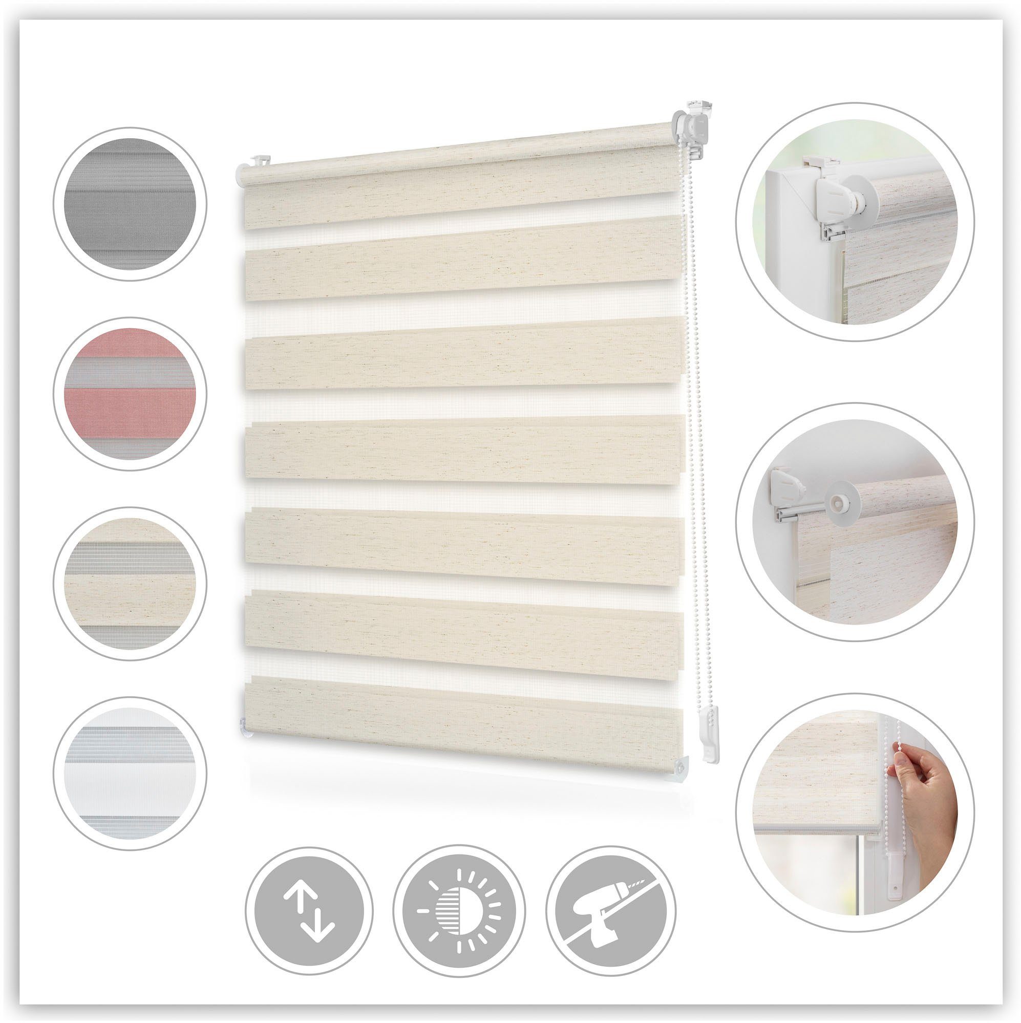 Doppelrollo Duo-Rollo Klemmfix, ohne Bohren, blickdicht