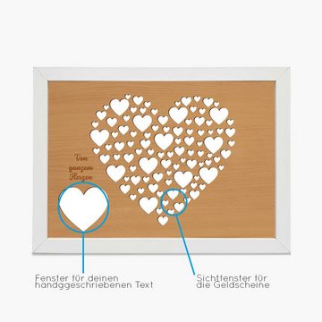 Namofactur Bilderrahmen Hochzeit Geldgeschenk "Von ganzem Herzen" Bilderrahmen Geld verpacken, für 1 Bilder, Hochzeitsgeschenk gerahmte Hochzeitskarte Glückwunschkarte aus Holz