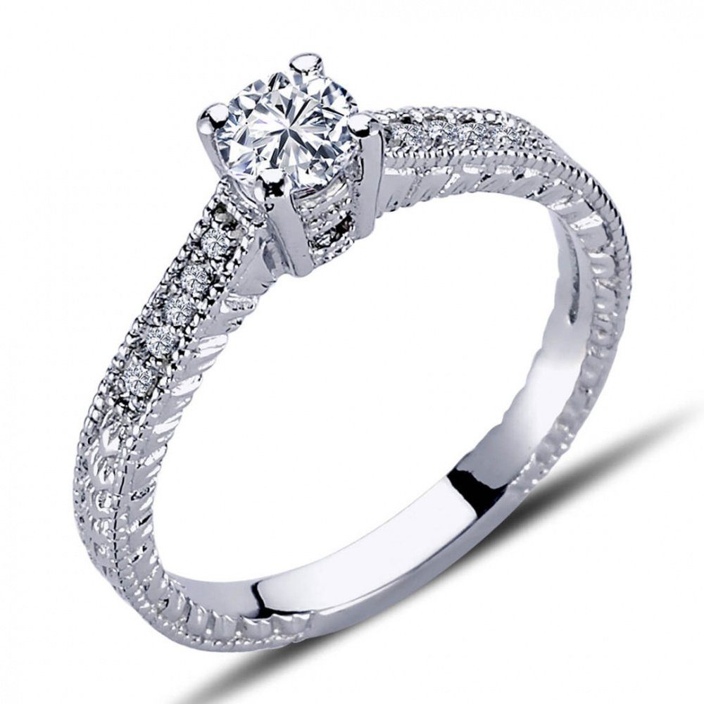 EinStein Diamant Verlobungsring 0,40 Carat Solitär Diamant Ring Antragsring 14 Karat Weißgold