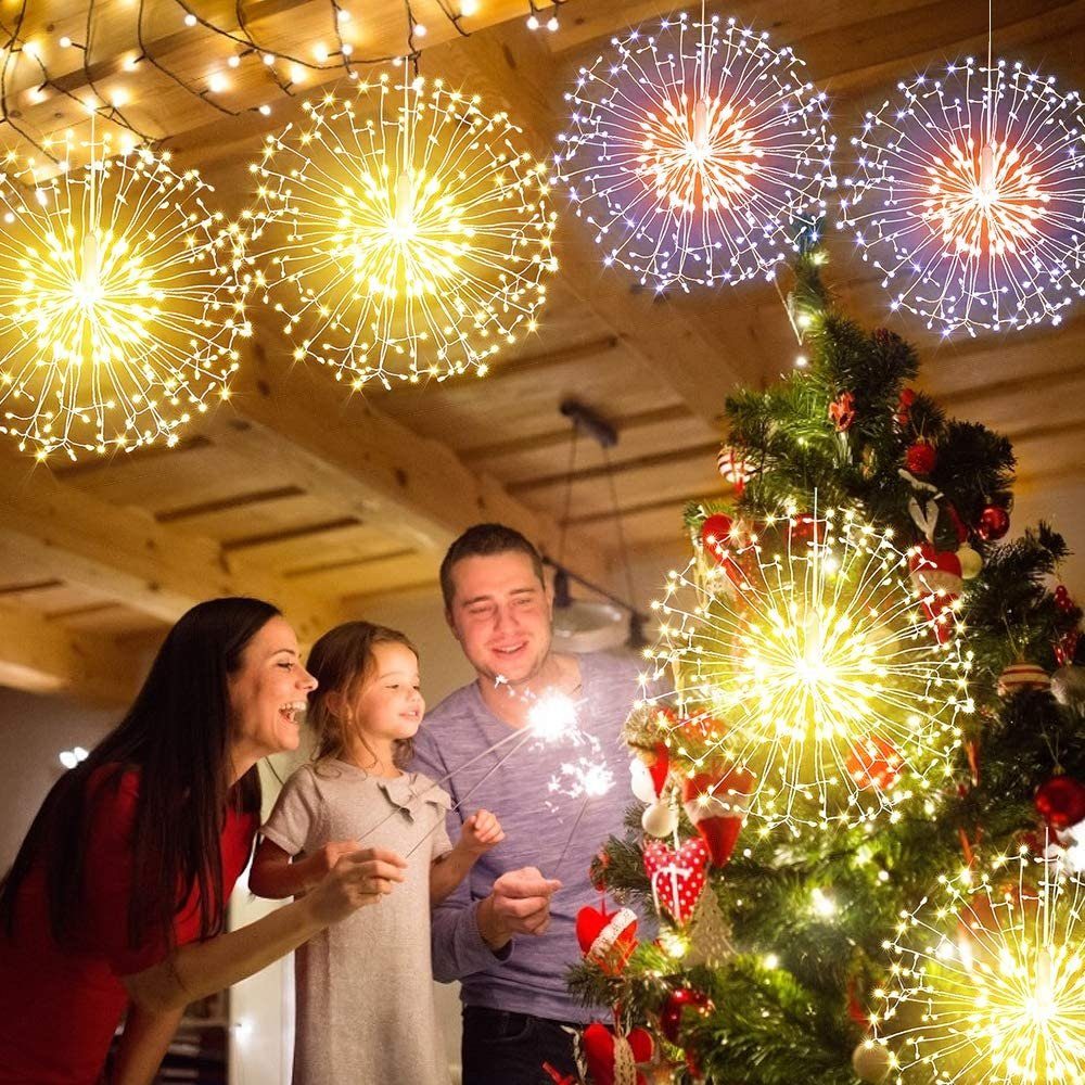 Sunicol LED-Lichterkette Starburst mit Wasserdicht, Mehrfarbig Fernbedienung,Timer für Beleuchtun, Innen Außen Deko Batteriebetrieben, 8 Garten Modi Feuerwerk, Weihnachten