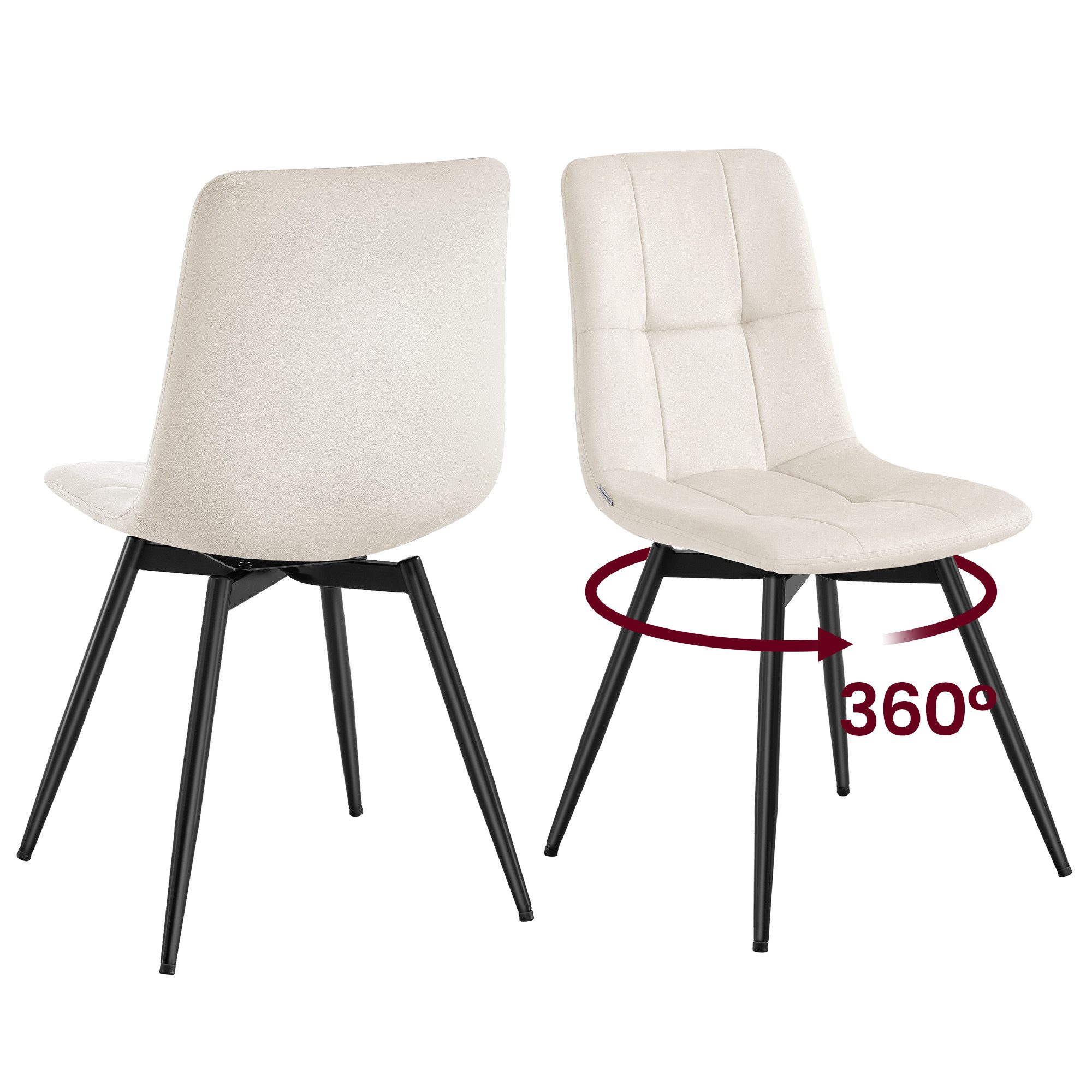 VASAGLE Esszimmerstuhl 360° Drehbar, aus Samt, Ergonomischer Samtstuhl, 2er Set, für Esszimmer und Wohnzimmer