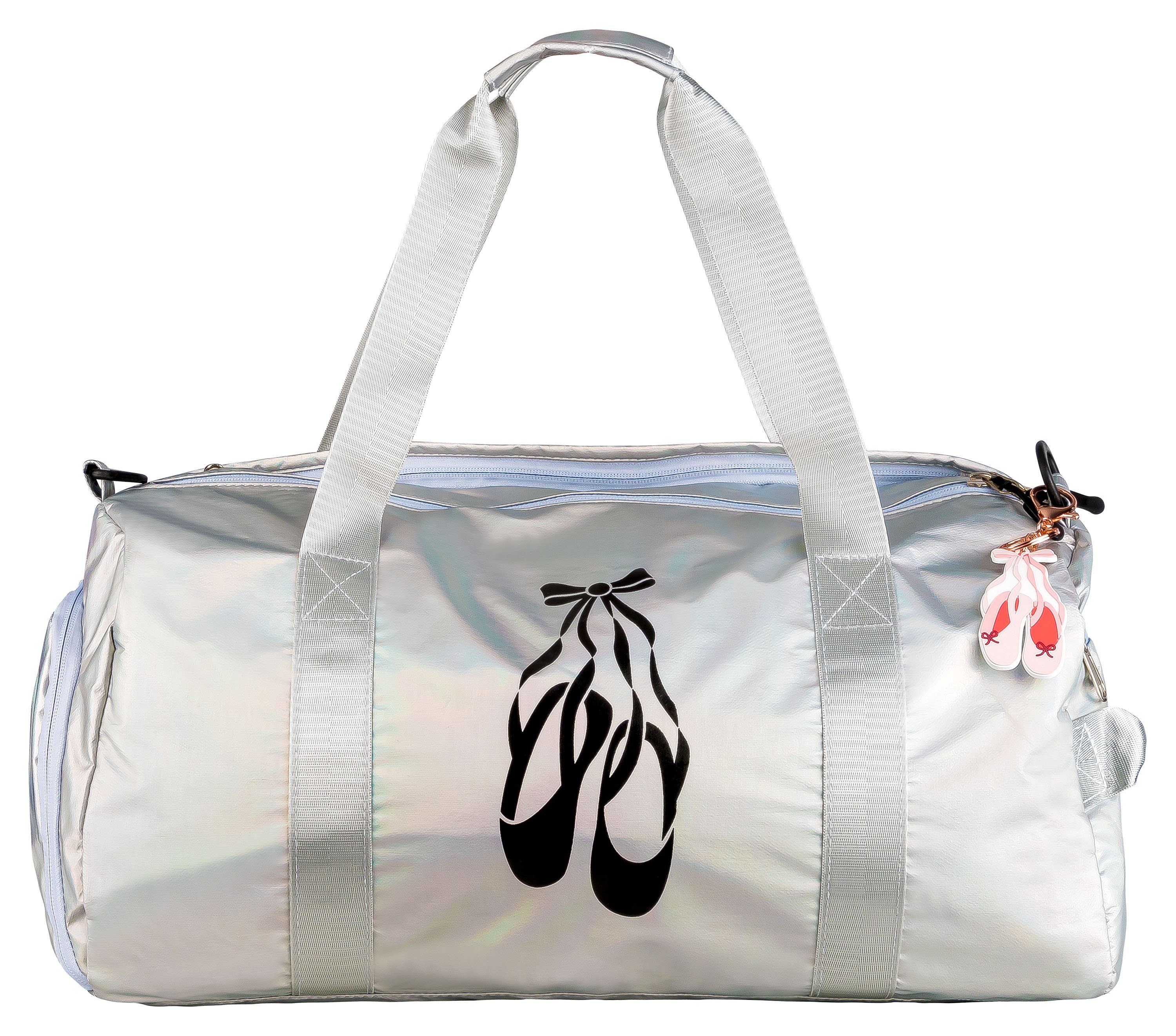 tanzmuster Sporttasche Ballett Tasche silber, mit Ballettschuhe Aufdruck