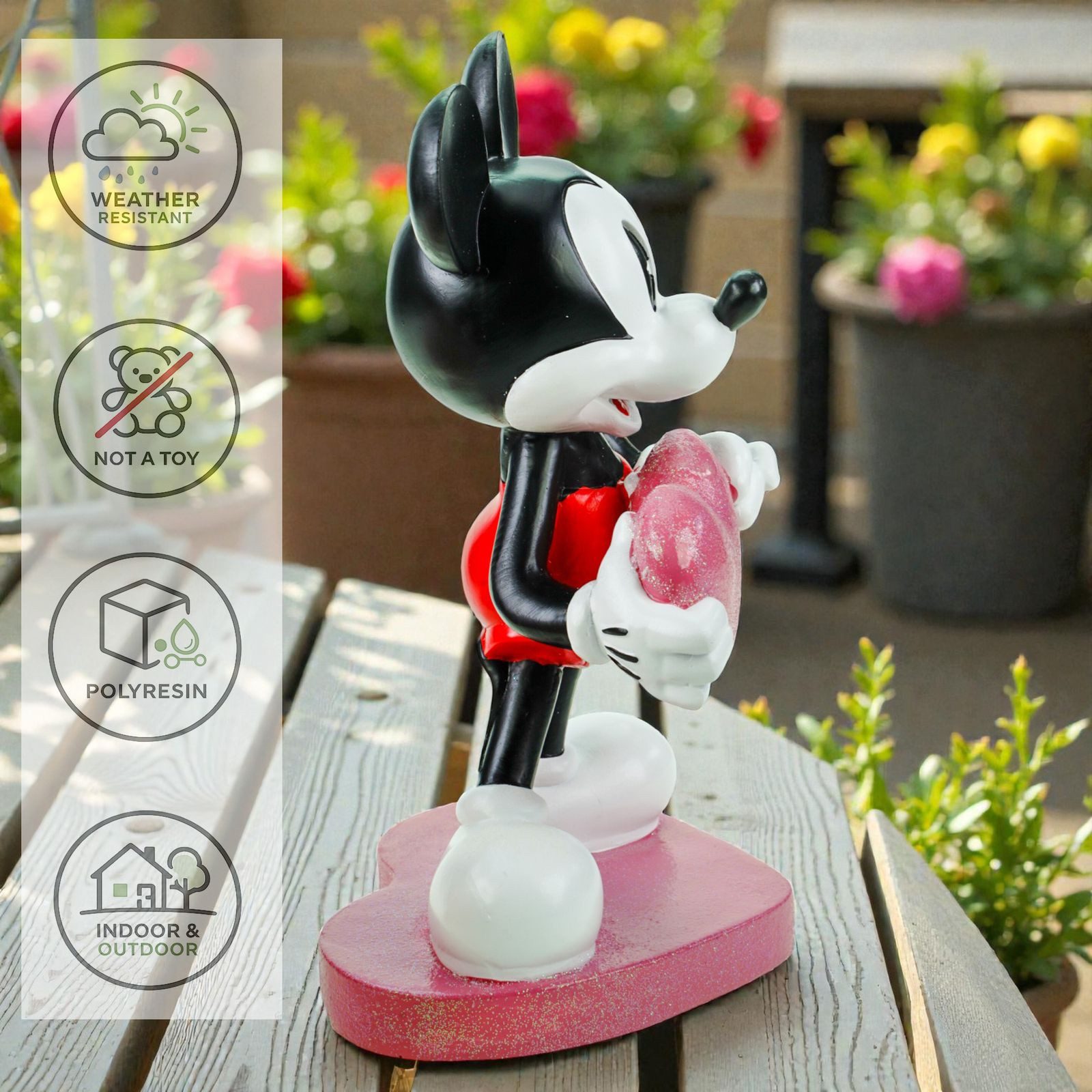 Disney Gartenfigur Disney Mickey Mouse in Love Offiziell lizenzierte Dekofigur 21x13 cm – Bild 4 von 5