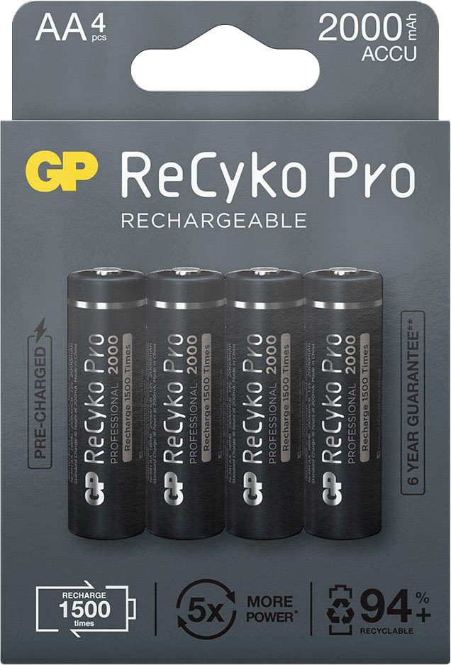 GP Batteries 4er Pack AA NiMH 2000 mAh ReCyko Pro 1,2V Batterie, (1,2 V, 4 St)