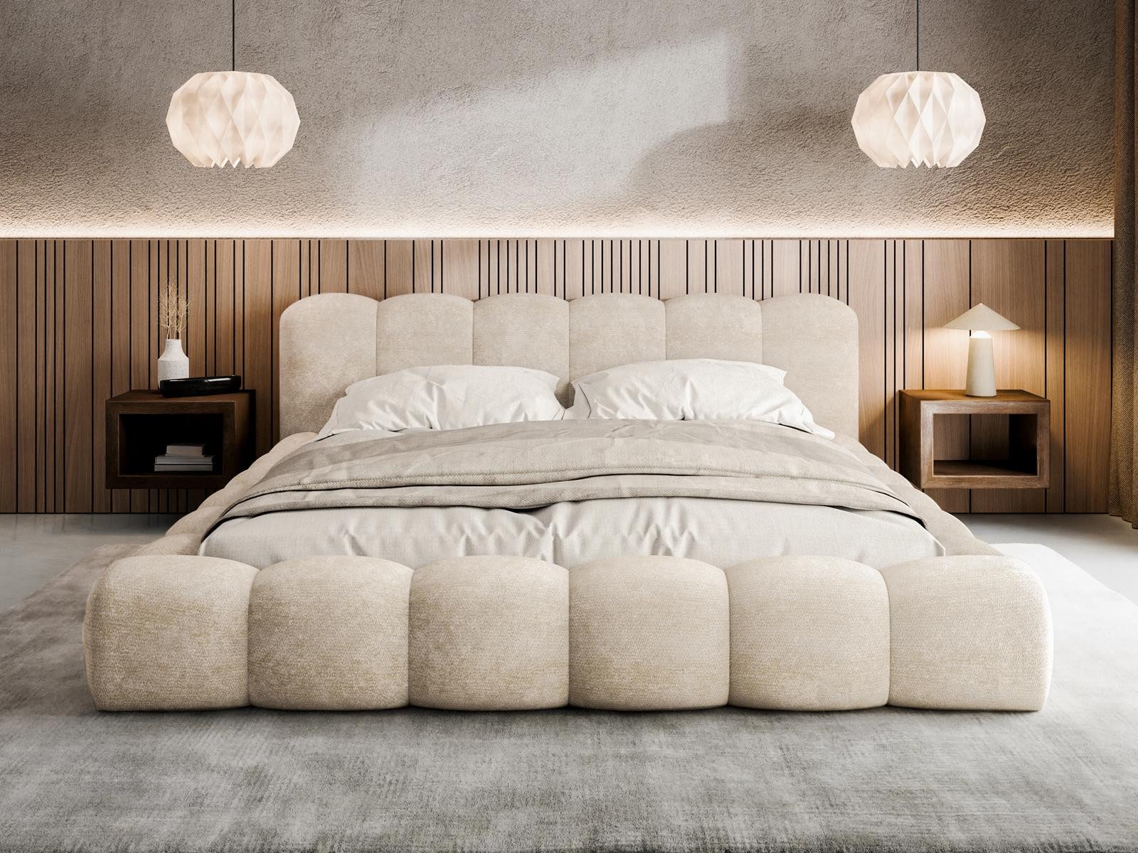 Compleo Polsterbett ERMS Bett bubble, Designerbett (Schlafzimmer Bett modern), (Chenille-Stoff), Doppelbett gepolstert, Wolkenbett