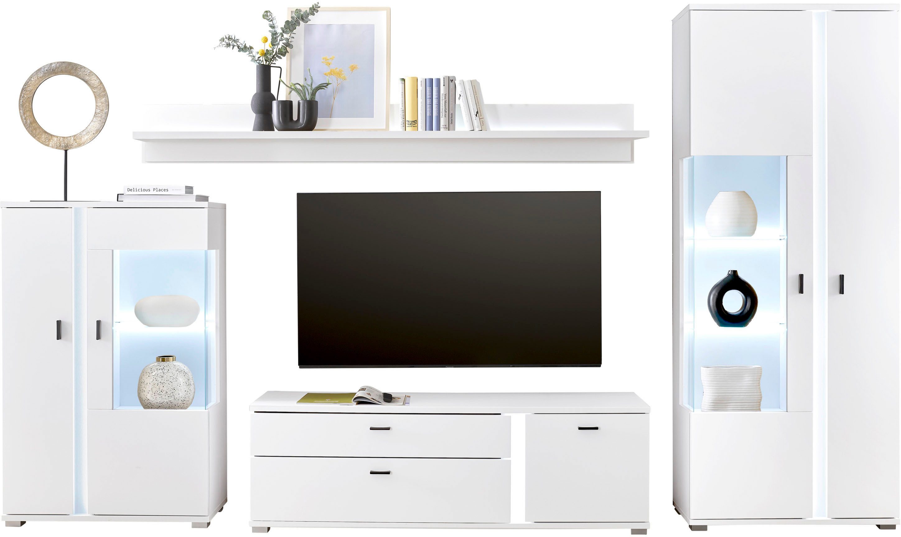 Home affaire Wohnwand LONG ISLAND, (Set, 4-St), in moderner Trendfarbe,inklusive senkrechter Beleuchtung,Breite 330 cm