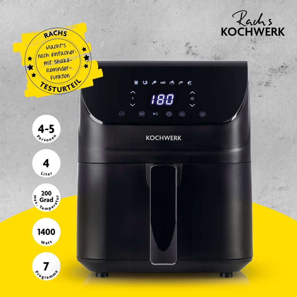 Rachs KOCHWERK Heißluftfritteuse 4L digitaler Airfryer mit Timer-Funktion, 1400 W, Erinnerungsfunktion