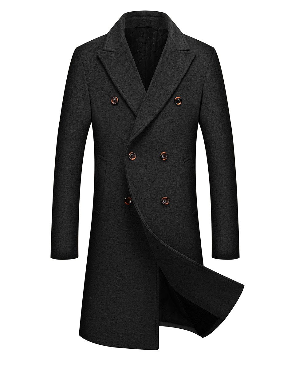 Allthemen Wollmantel Herren Wollmantel Modern Fit Langer Doppelreiher Wintermantel Business weiches und Hochwertiges Material, mit Knopfleiste und Rückenschlitz