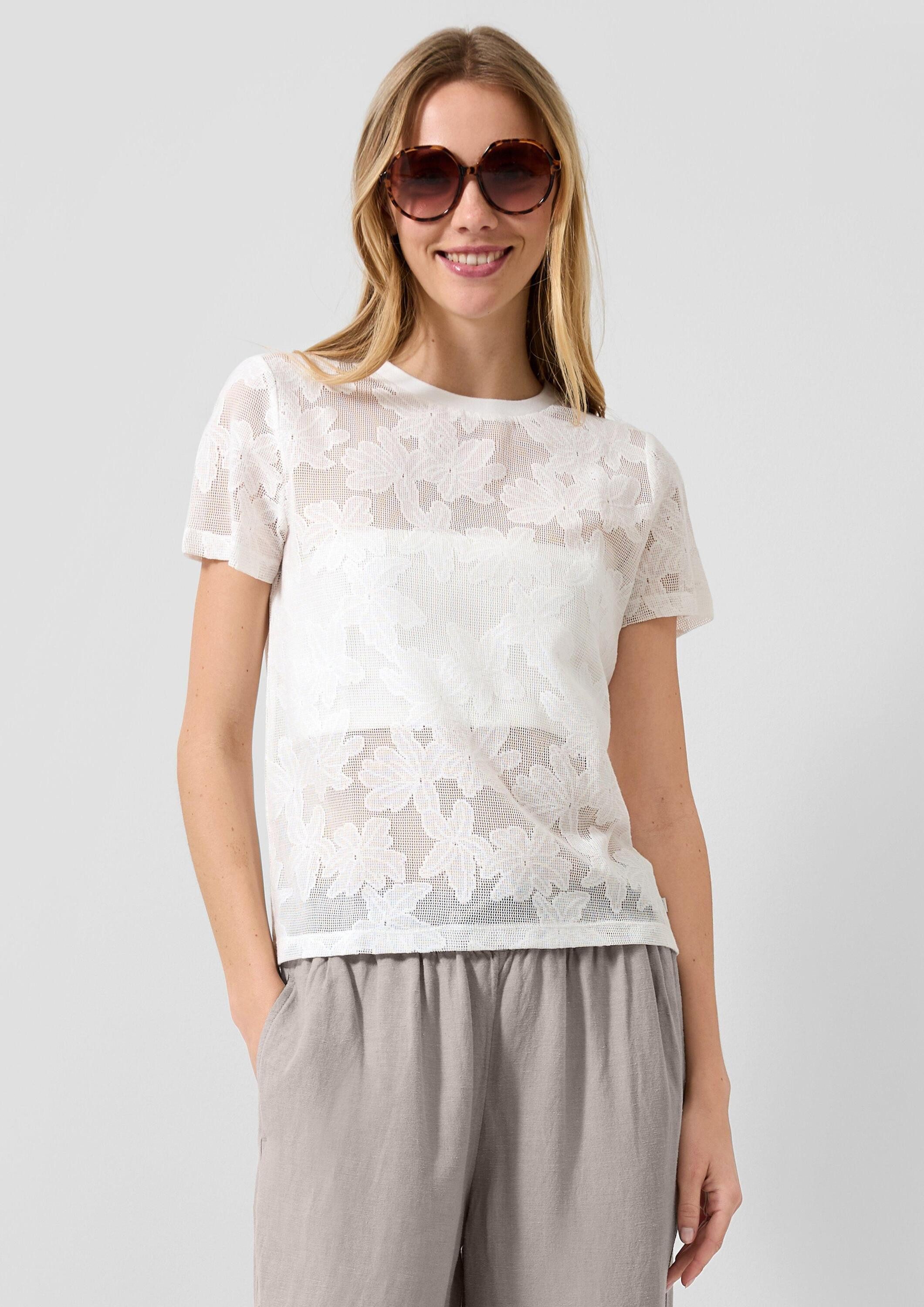 QS Kurzarmshirt T-Shirt Shirt in Spitzenoptik