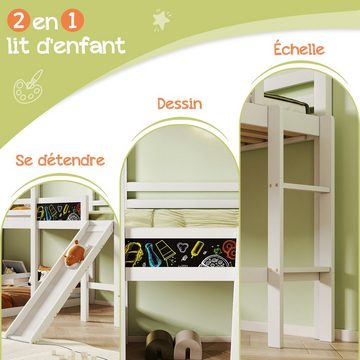 REDOM Kinderbett Etagenbett mit Tafel und Rutsche (Hochbett mit Leiter 90x200 cm, Hausbett), Massivholz