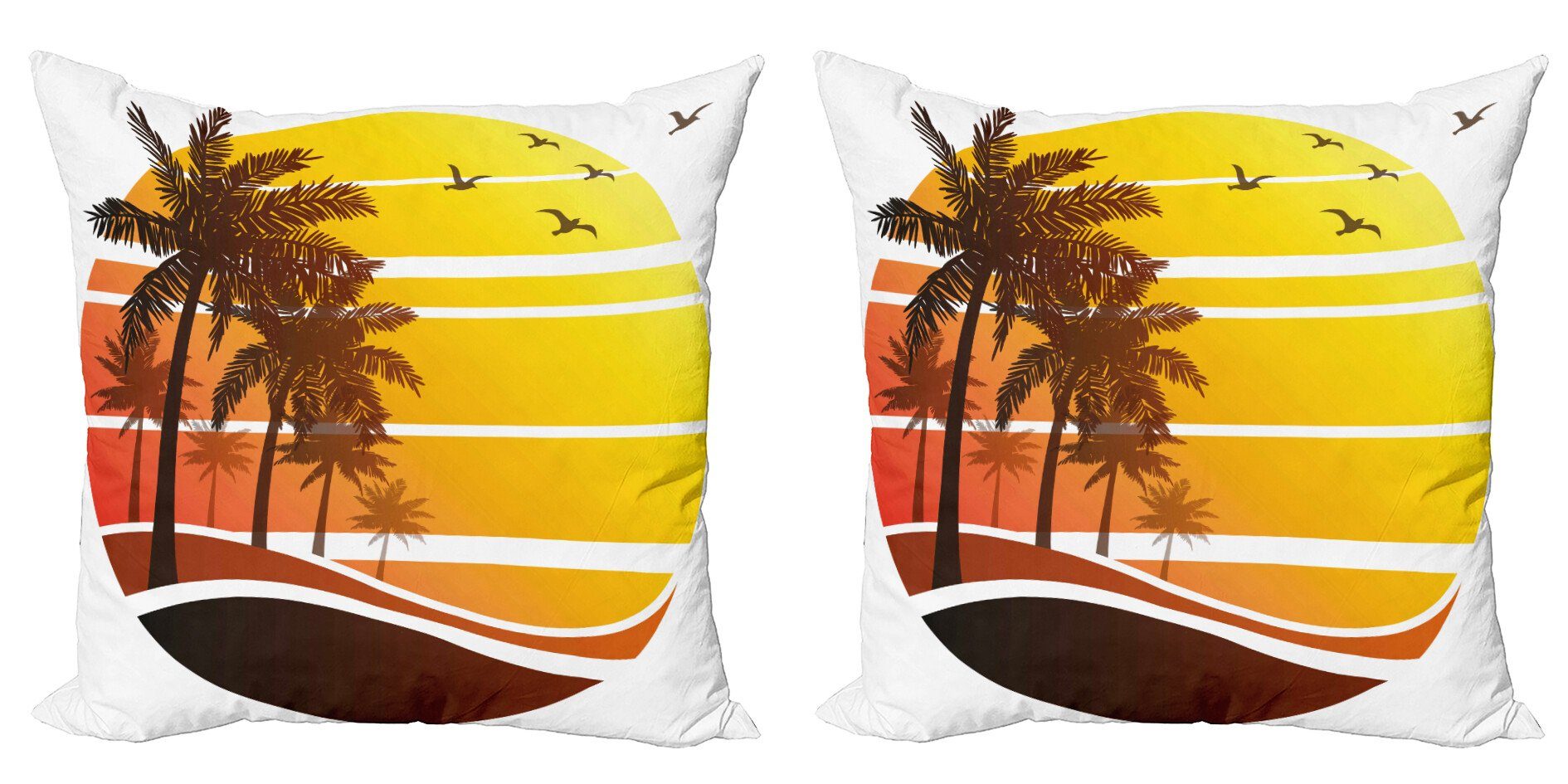Kissenbezüge Modern Accent Doppelseitiger Digitaldruck, Abakuhaus (2 Stück), Tropisch Strand-Palmen Vögel