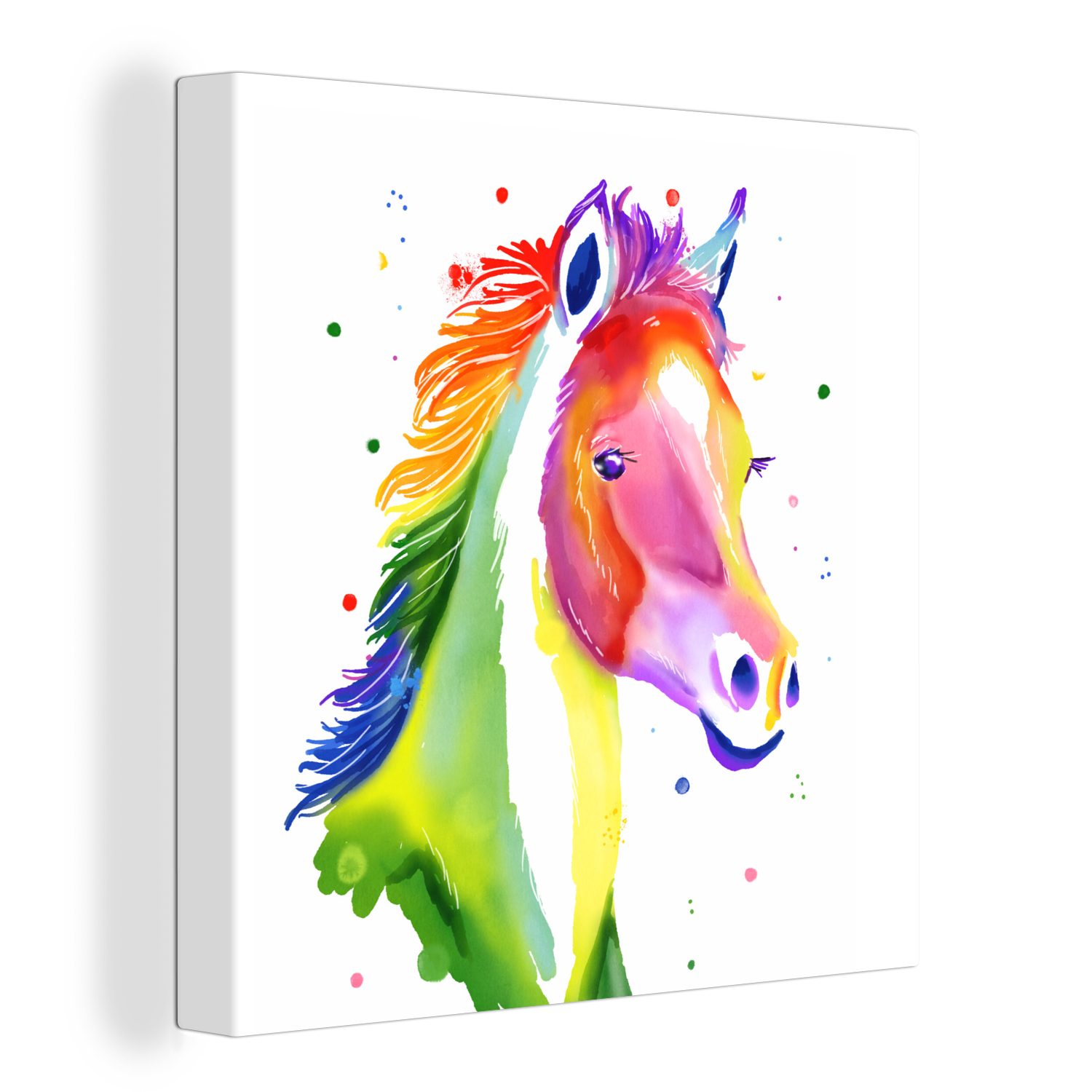 OneMillionCanvasses® Leinwandbild Pferd - Farben - Punkte - Mädchen - Kinder - Mädchen, (1 St), Leinwand Bilder für Wohnzimmer Schlafzimmer