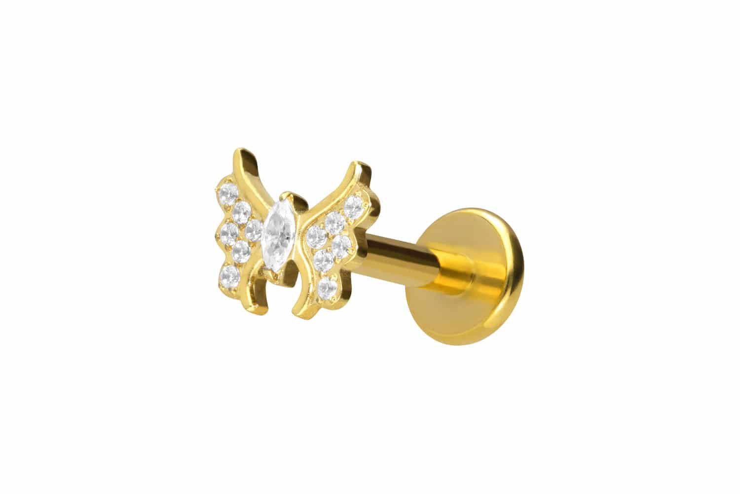 Piercing-Set Titan Labret mit Innengewinde KRISTALLSCHMETTERLING