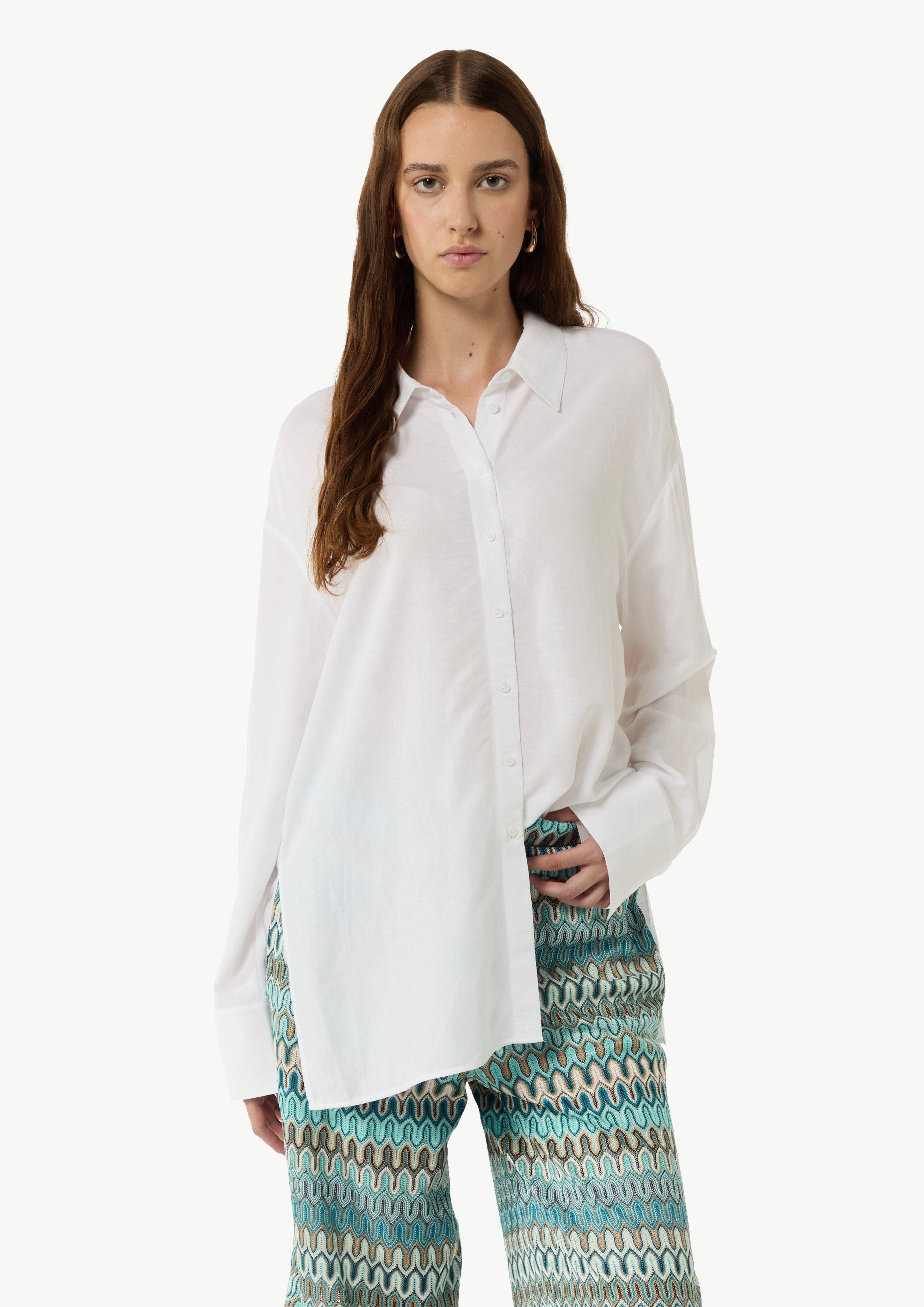 Langarmbluse Tunika-Bluse aus Viskose-Leinen-Mix