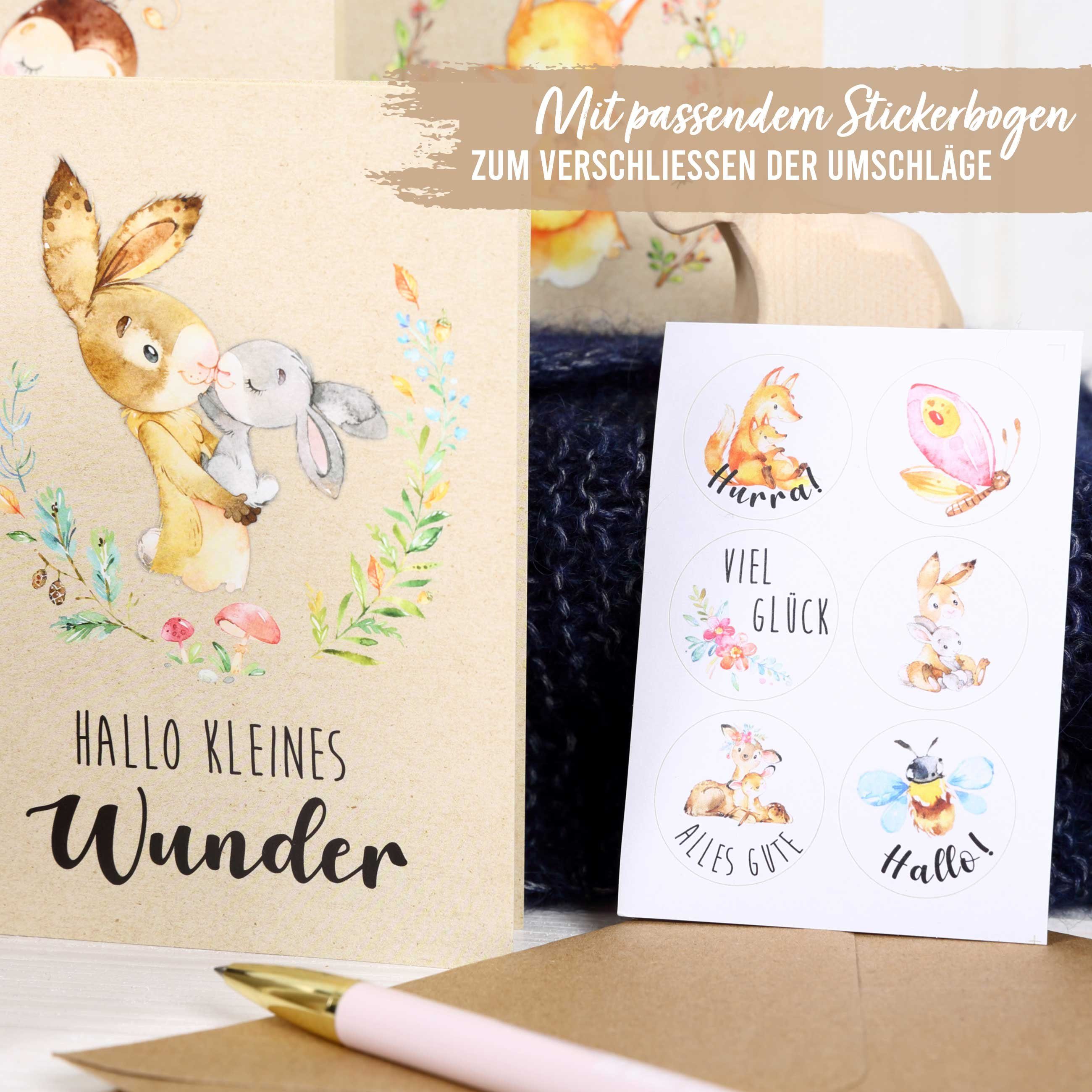 PAPIERDRACHEN Klappkarte 6 Glückwunschkarten zur Geburt - Baby Klappkarten mit Umschlag – Bild 5 von 5