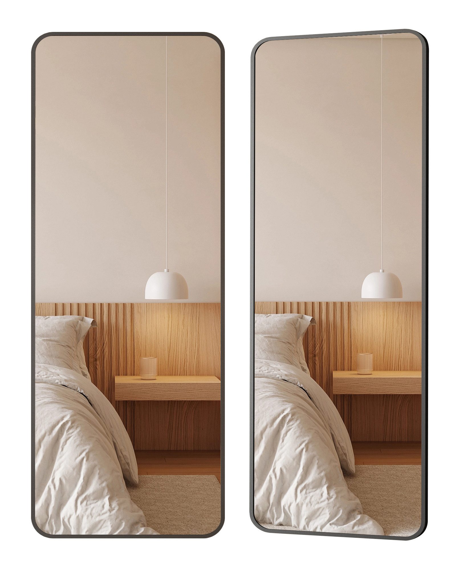 Hopibath Spiegel Schwarz für Garderobe Flur Schlafzimmer Wohnzimmer Hotel (Rechteckig, 40-180cm), 5mm HD Spiegel mit Alurahmen, 4 Installationsmethoden