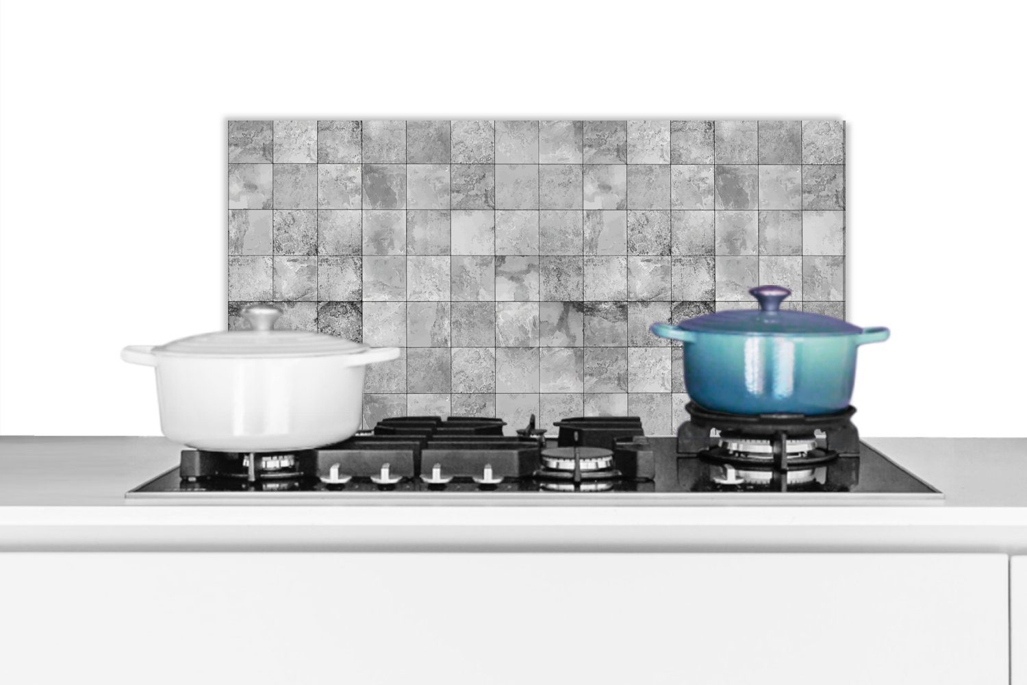 MuchoWow Küchenrückwand Design - Grau - Weiß - Strukturen - Kacheln, (1-tlg), 60x30 cm, Wandschutz, gegen Fett und Schmutzflecken für Küchen