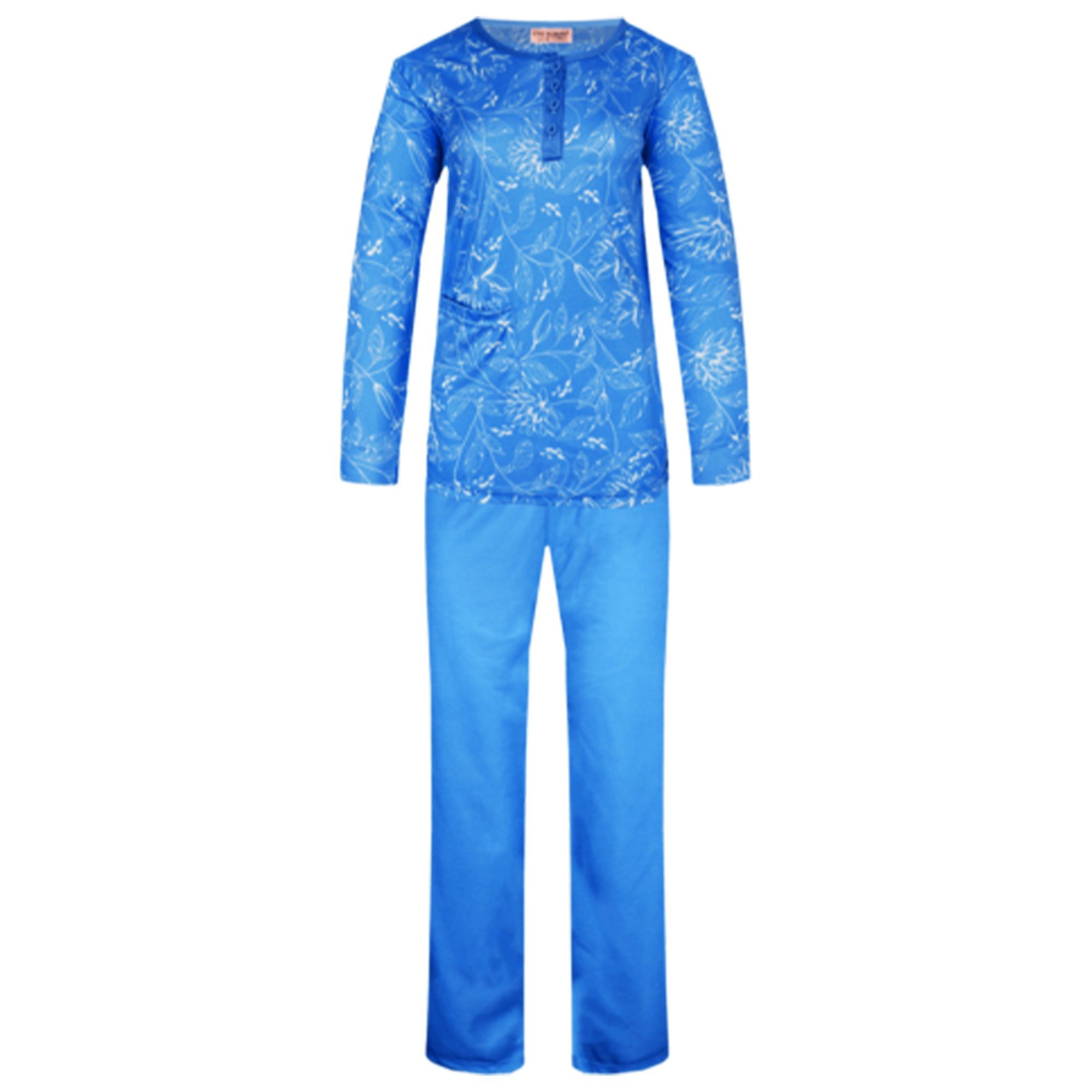 Pyjama Schlafanzug TEXEMP Blau Set Baumwolle Langarm Baumwolle 90% (Set) Damen Lang Pyjama Nachtwäsche