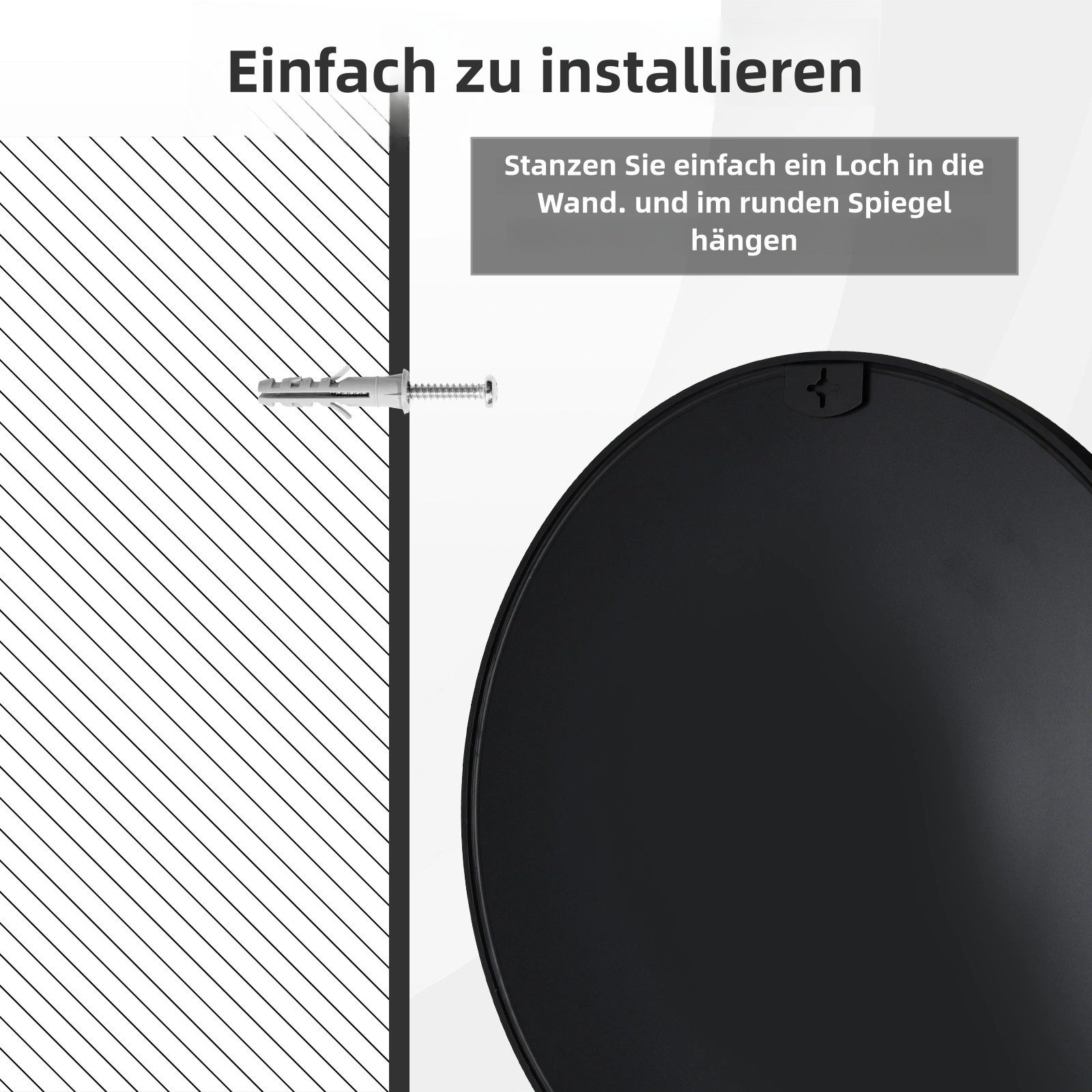 TLGREEN Wandspiegel Rundspiegel,Ø60/80cm Runder Badspiegel, (Wandspiegel Rund mit Schwarz gebürstetes Metall Rahmen), für Badezimmer,für Badezimmer Schlafzimmer – Bild 5 von 5