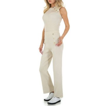 Ital-Design Freizeitanzug Damen Freizeit, Knopfleiste Stretch Zweiteiler in Beige