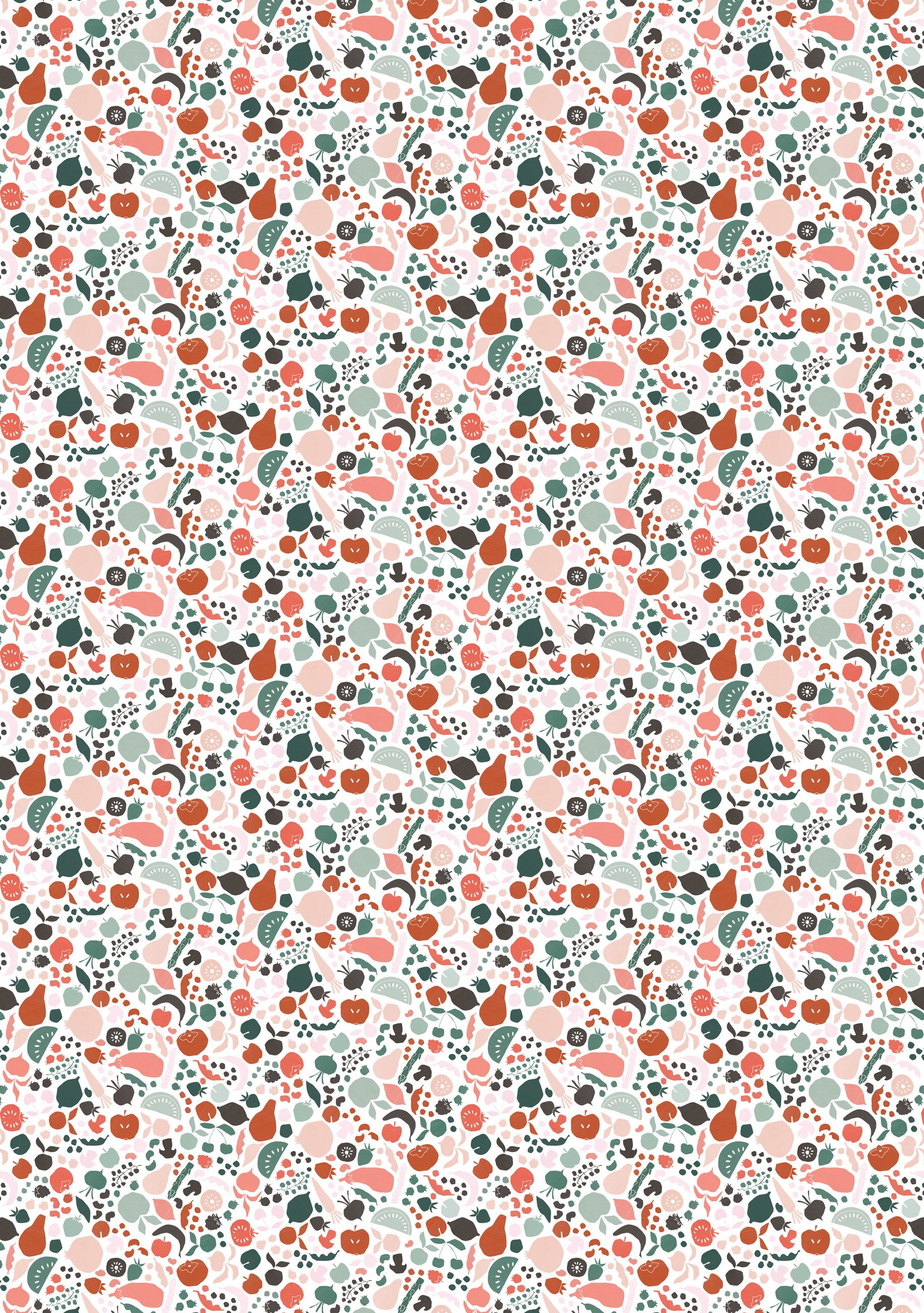 Rasch Fototapete Kleine Früchte in grün und rot - Roomblush Fruit RB402 - 2,85m x 2,00, glatt, abstrakt, stilisiert, (1 St), Große Fruchvielfalt in kleinen Zeichnungen