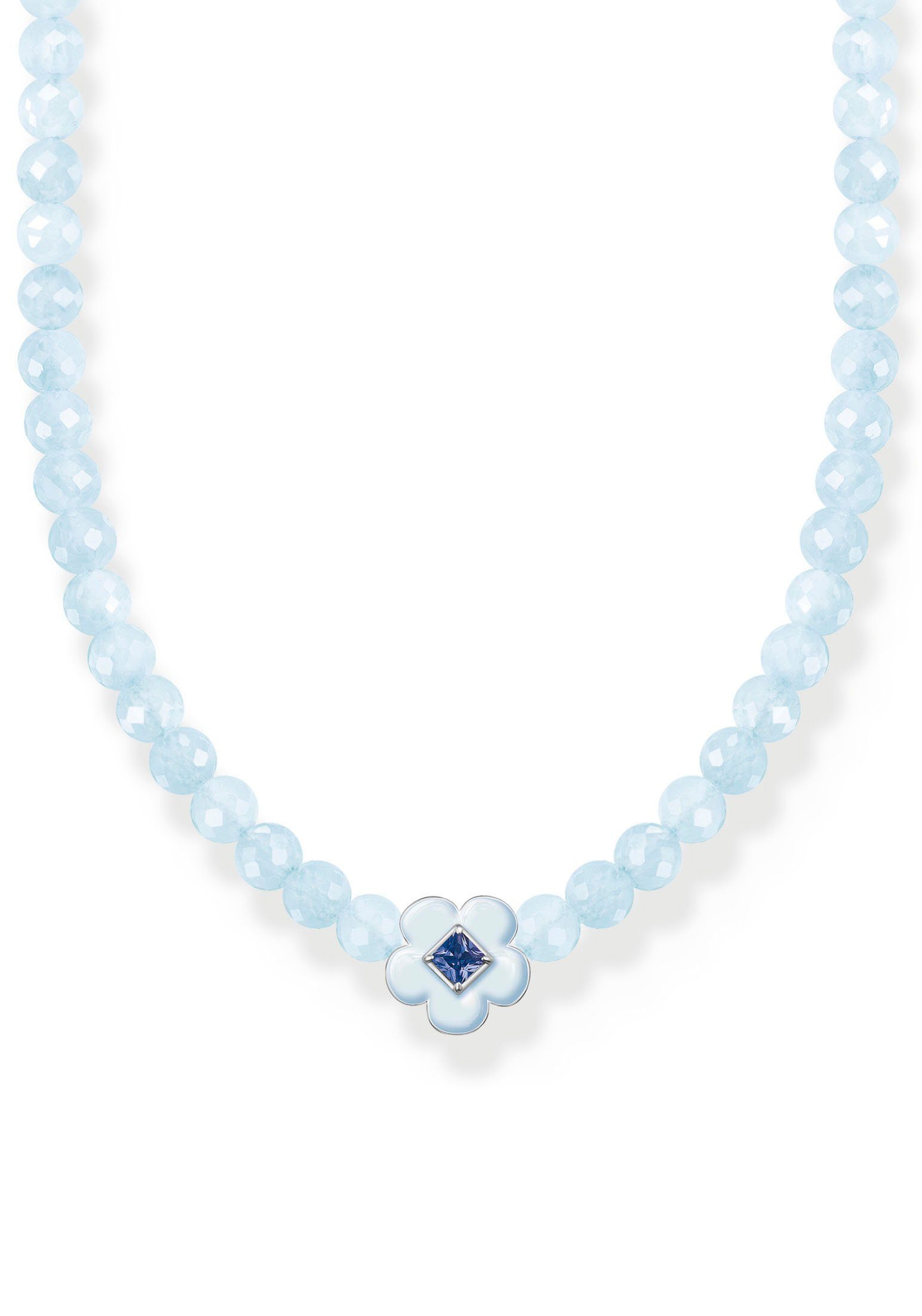 THOMAS SABO mit Perlen, kleinen, Blume mit Choker rundgeschliffenen blauen Stein, Enganliegende aus Glas-Keramik Jade-Beads Choker KE2182-496-1-L42V, Halskette