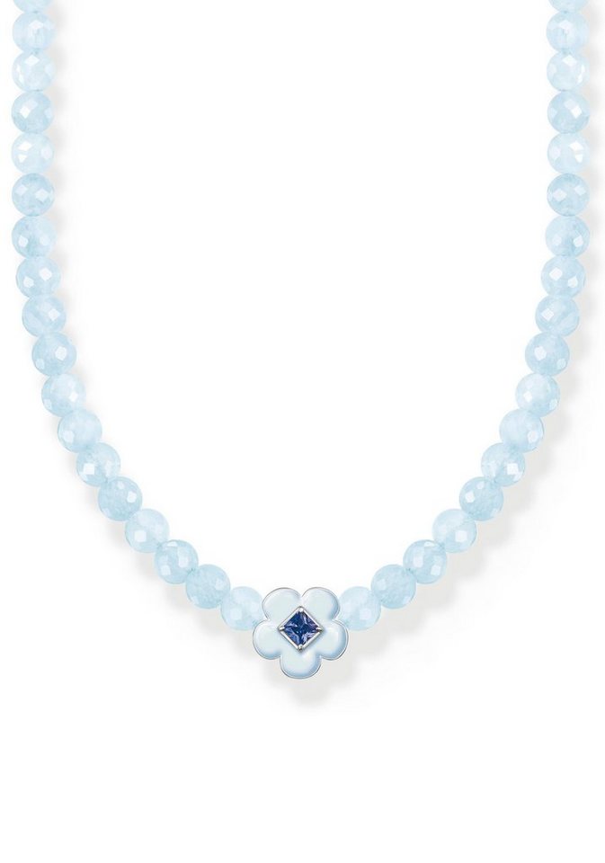 THOMAS SABO Choker Choker Blume mit blauen Perlen, KE2182-496-1-L42V, mit  Glas-Keramik Stein, Enganliegende Halskette aus kleinen, rundgeschliffenen  Jade-Beads