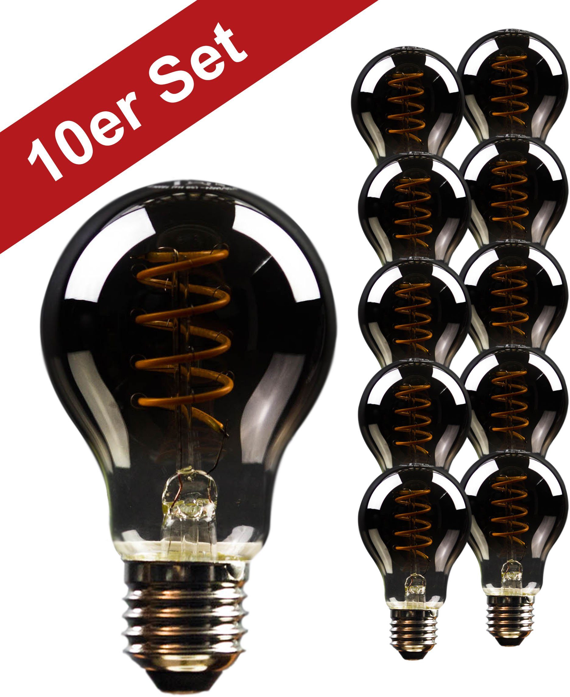 St., E27, superwarmweis 10er-Set, Rauchglas, BLULAXA LED-Filament Vintage, Extra-Warmweiß, 10