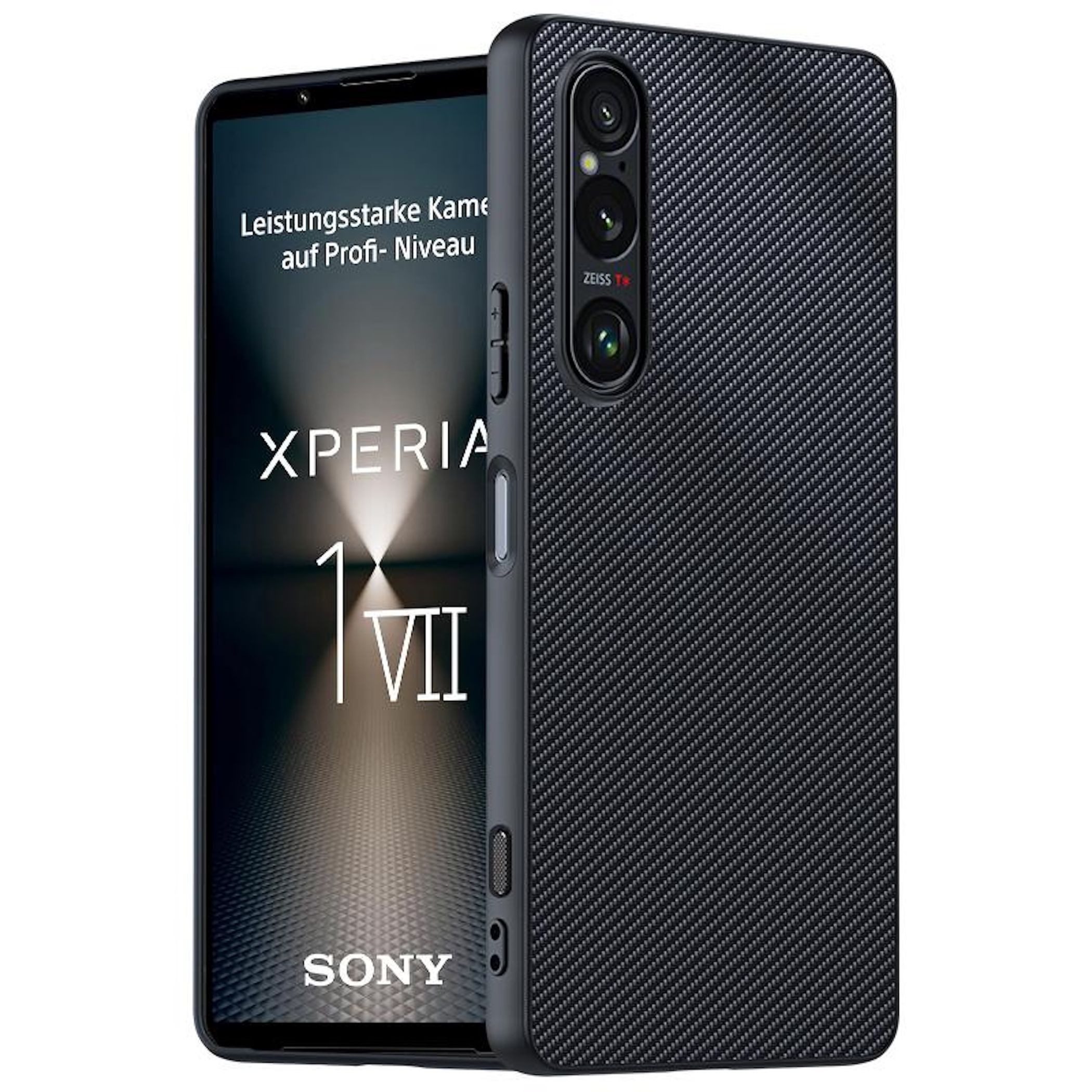 Wigento Handyhülle Für Sony Xperia 1 VII Kunststoff Carbon Fiber Textur Hülle Schwarz, Carbon Fiber Texture Oberfläche