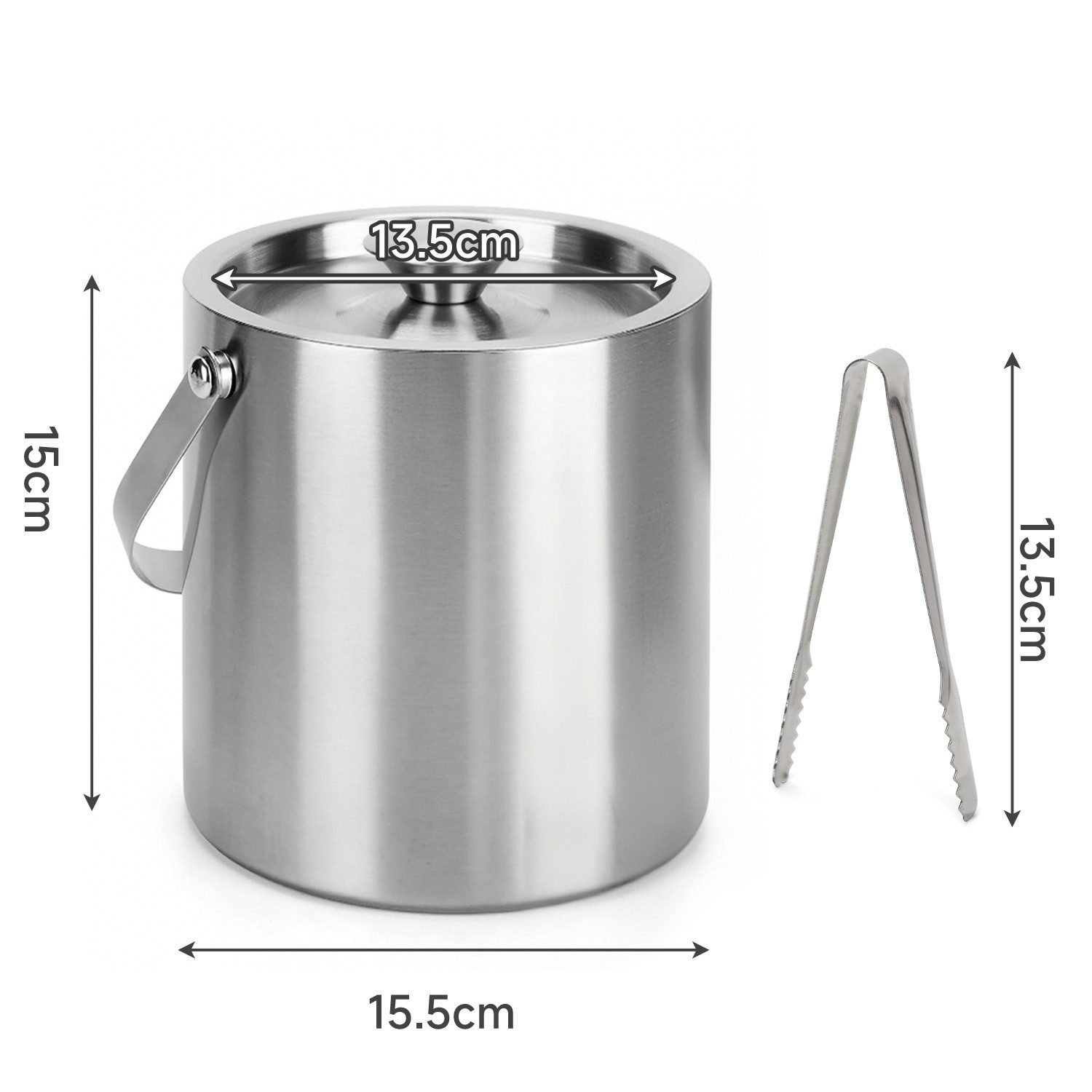 OSTWOLKE Eiseimer Eiswürfelbehälter mit Deckel und Eiszange, 2 Liter, doppelwandig, Edelstahl, für Bar Party Hause