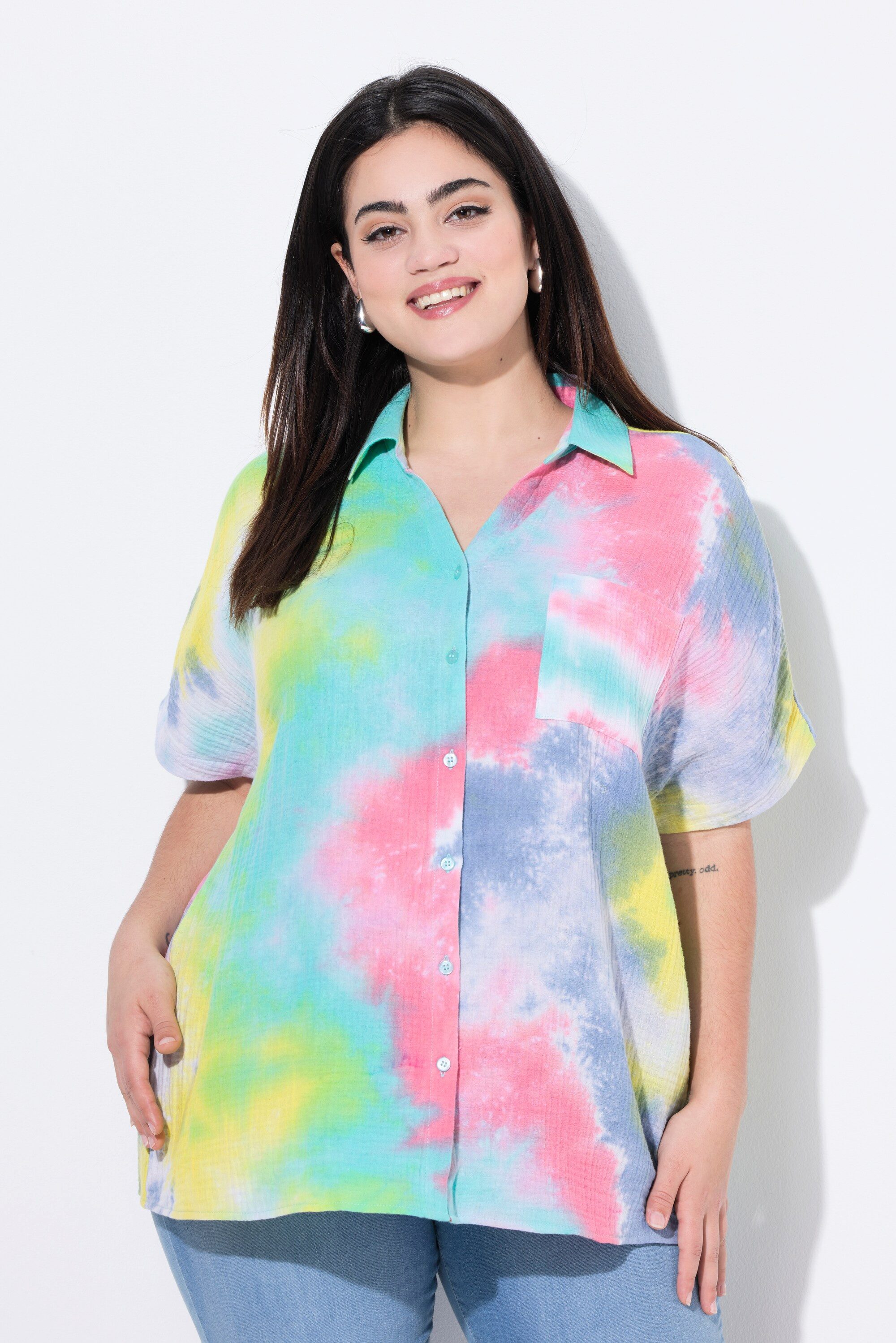 Angel of Style Hemdbluse Bluse Boxy Fit Musselin Batik-Muster günstig online kaufen