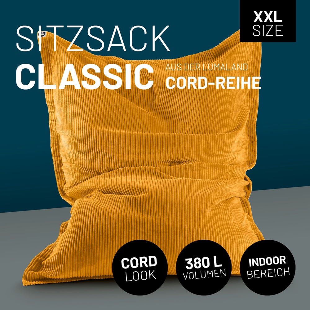 Lumaland Sitzsack itzsack Indoor Cord 380l senfgelb, kuscheliger Cord-Bezug günstig online kaufen