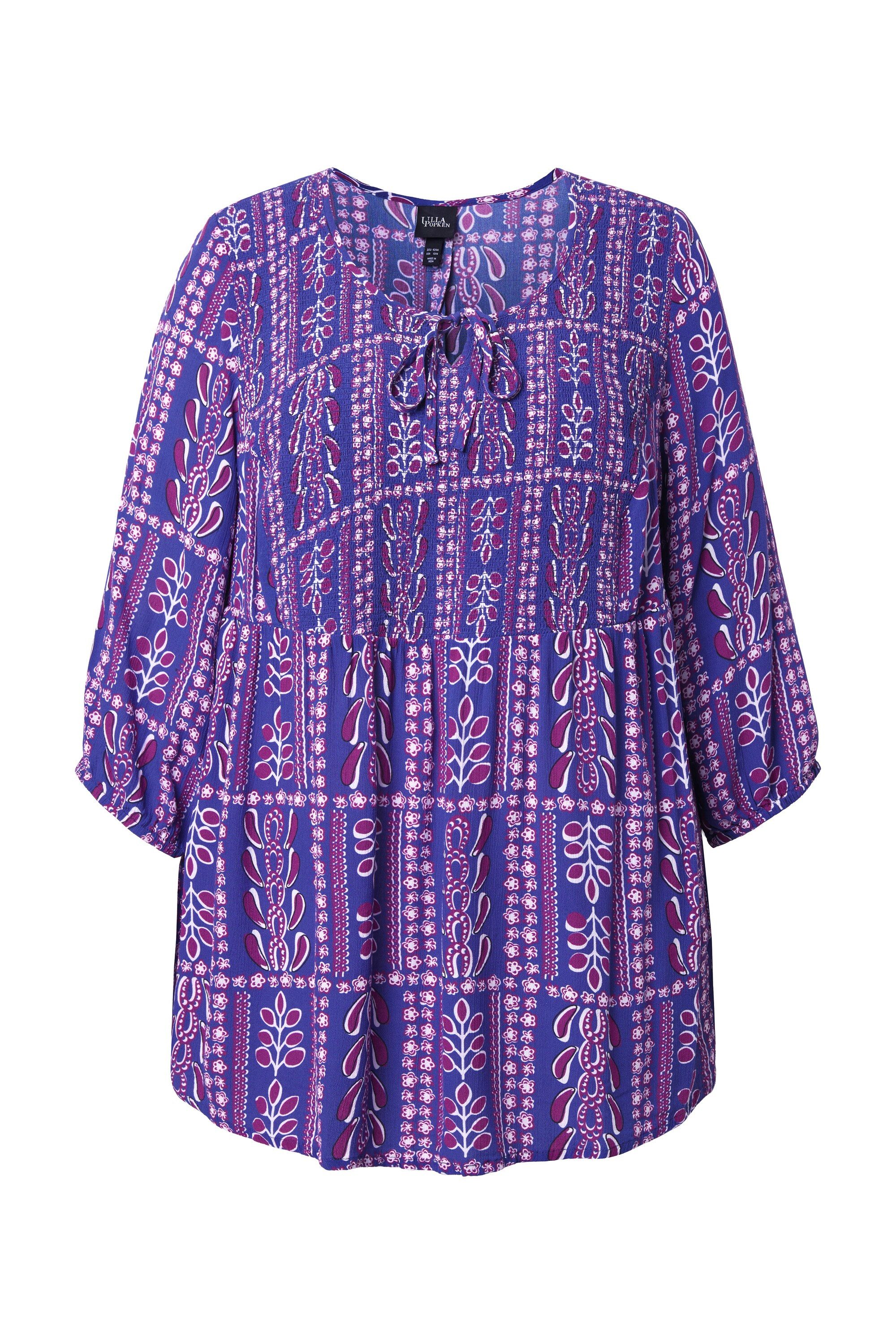 Ulla Popken Longbluse Smokbluse gemustert Rundhals 3/4-Arm Krepp günstig online kaufen