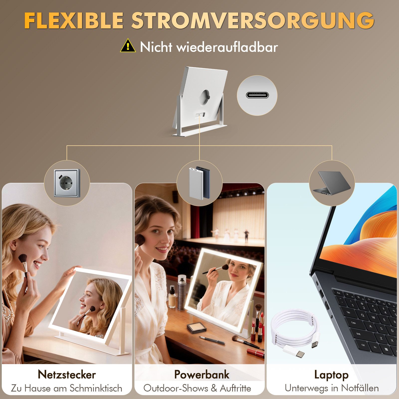 GIMBELEN Schminkspiegel mit Beleuchtung, 3 Farbtemperaturen & Dimmer, 360° Drehbar, 42x31cm (1-St), Beleuchtung, 3 Farbtemperaturen & Dimmer, 360° Drehbar – Bild 5 von 5
