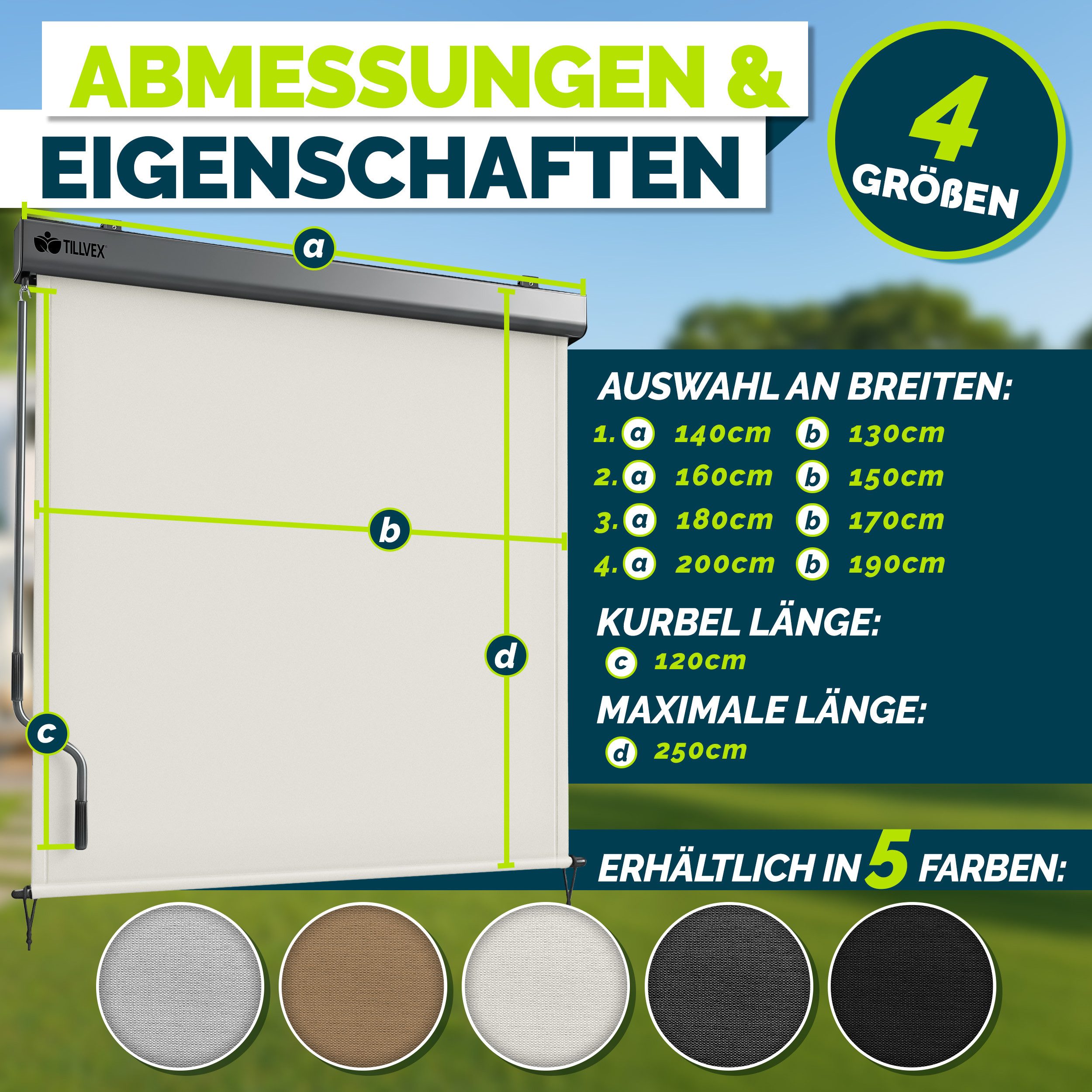 tillvex Senkrechtmarkise tillvex® Senkrechtmarkise Außenrollo Sichschutz Balkon Markise für – Bild 4 von 5