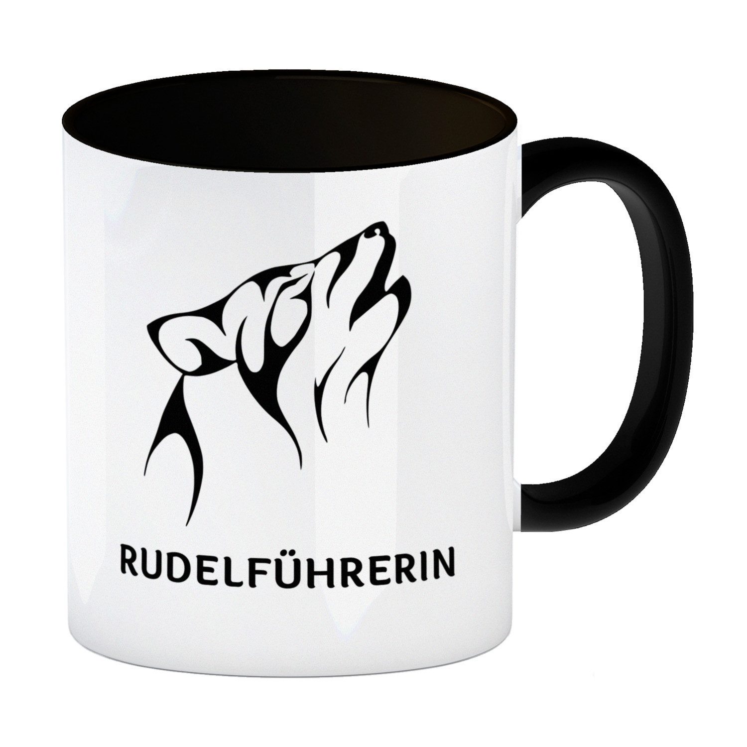Wolf-Tasse „Rudelführerin“ – Schwarzer Druck Innen & Am Henkel, Hochwertige Keramik