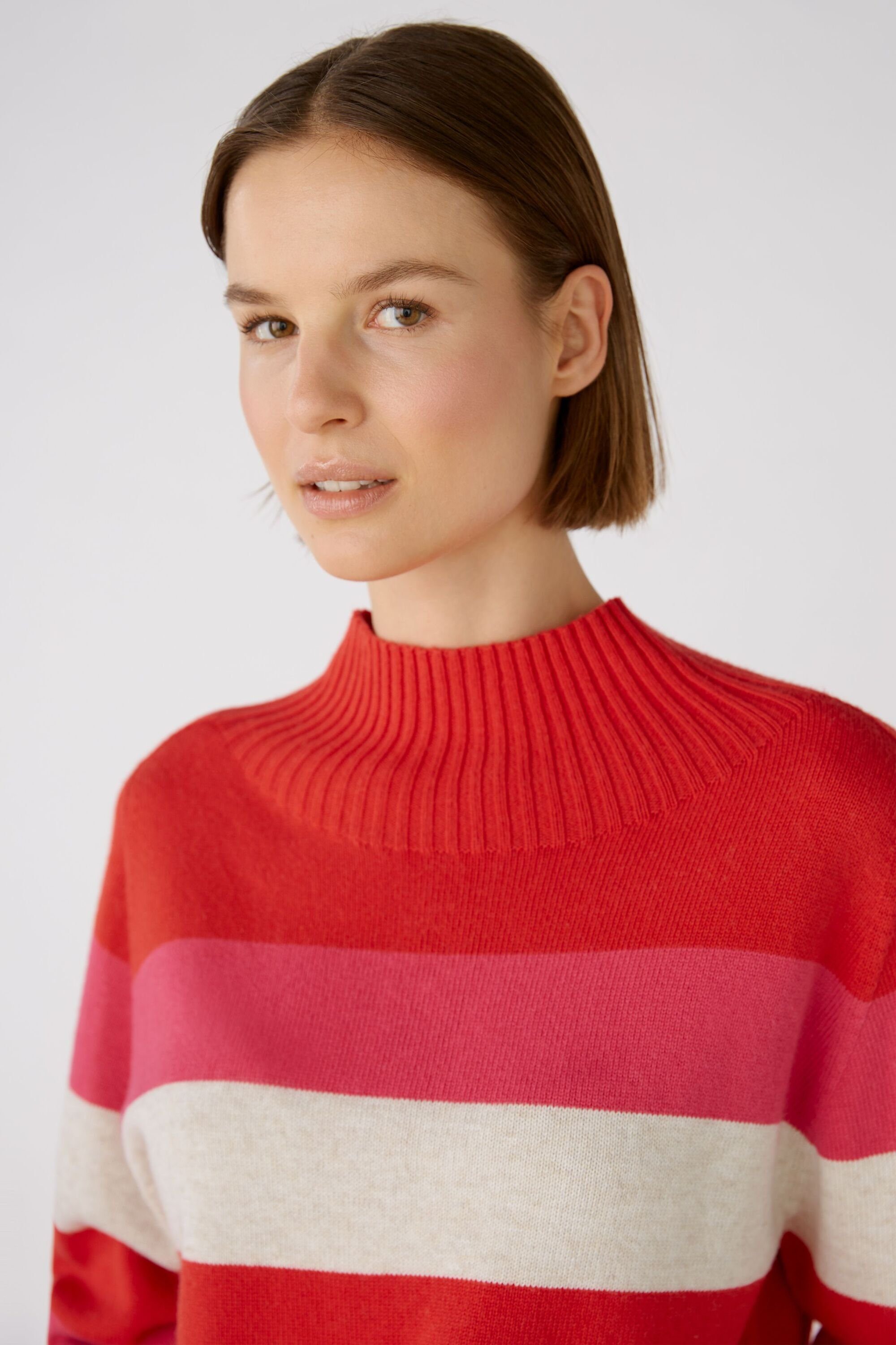 Oui Strickpullover Pullover mit rose red Baumwoll- und Viskoseanteil