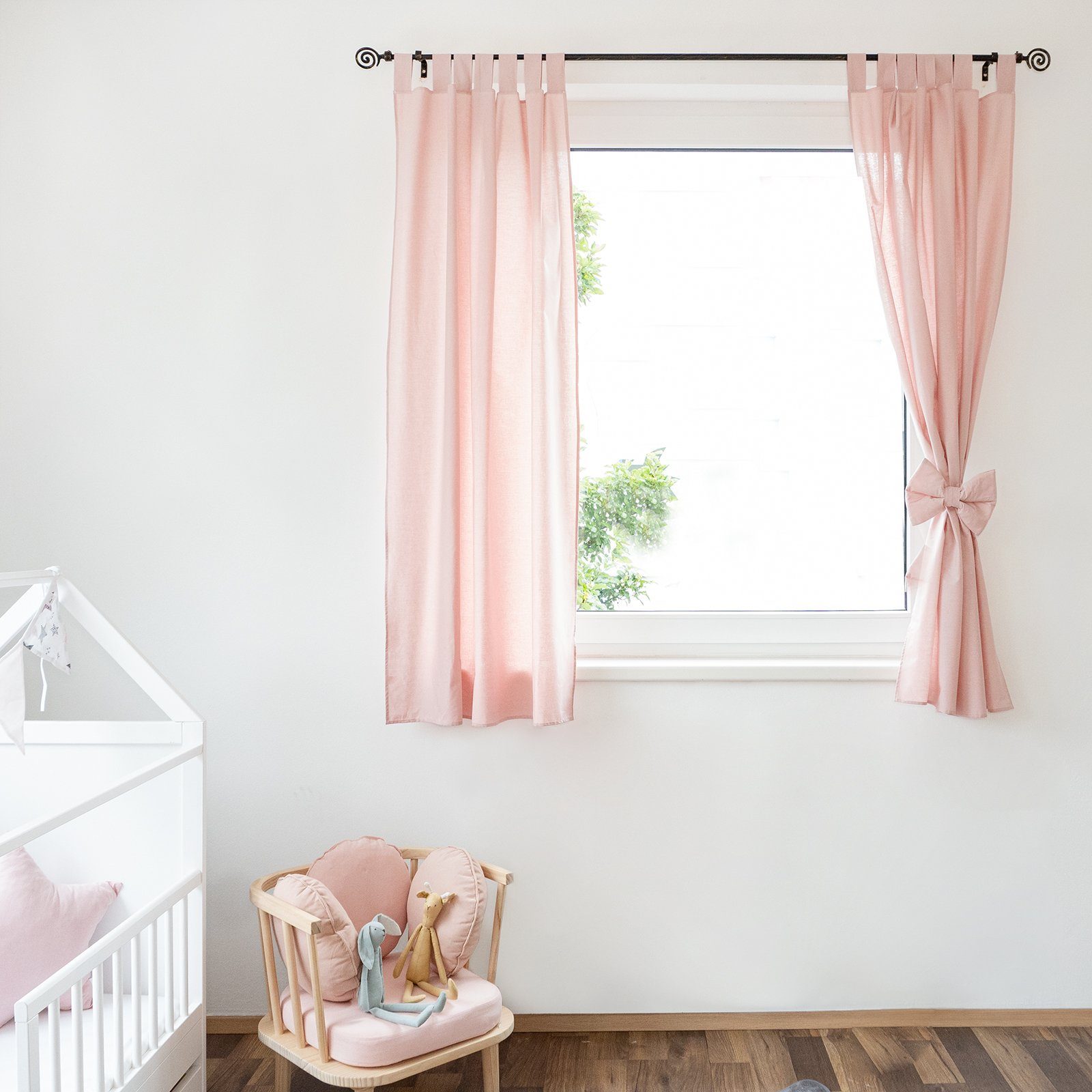 Vorhang »JANA«, Alcube, Vorhänge Kurz 2er-Set für Kinderzimmer Wohnzimmer  Schlafzimmer Dekor Schlaufenschal (2 Stück) aus Baumwolle mit niedlicher  Schleife