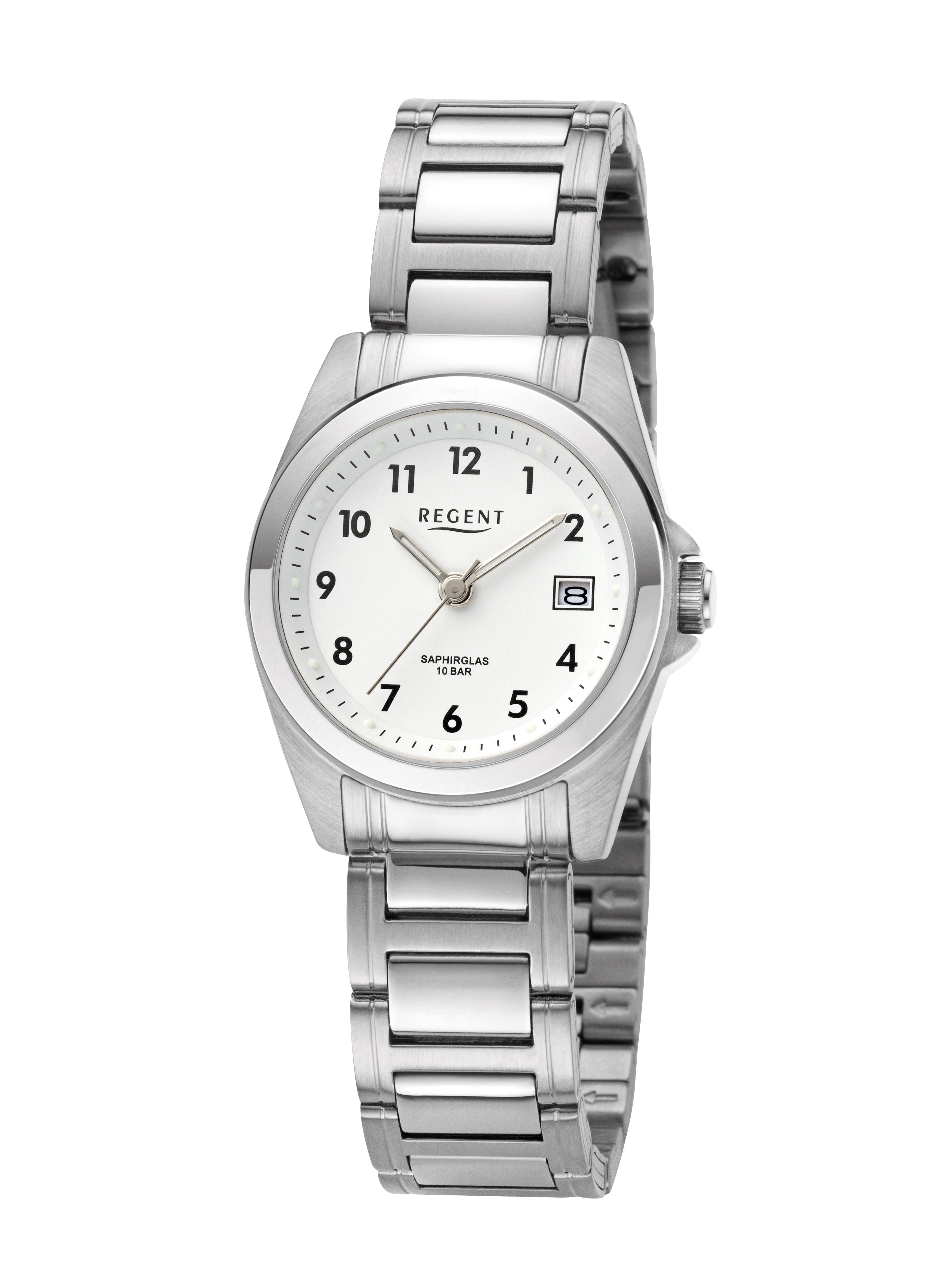 Regent Quarzuhr F1593, Armbanduhr, Damenuhr, Edelstahlarmband, analog, Tag