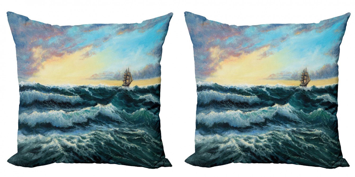 Kissenbezüge Modern Accent Doppelseitiger Digitaldruck, Abakuhaus (2 Stück), Kunst Schiff im Meer Malerei