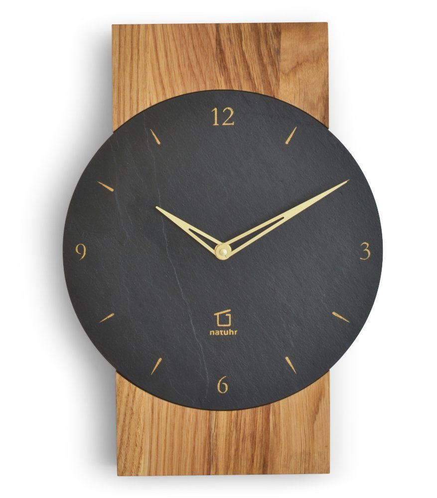 Natuhr Funkwanduhr Natuhr Wanduhr - Steineiche - Holz Eiche Schiefer Stein günstig online kaufen