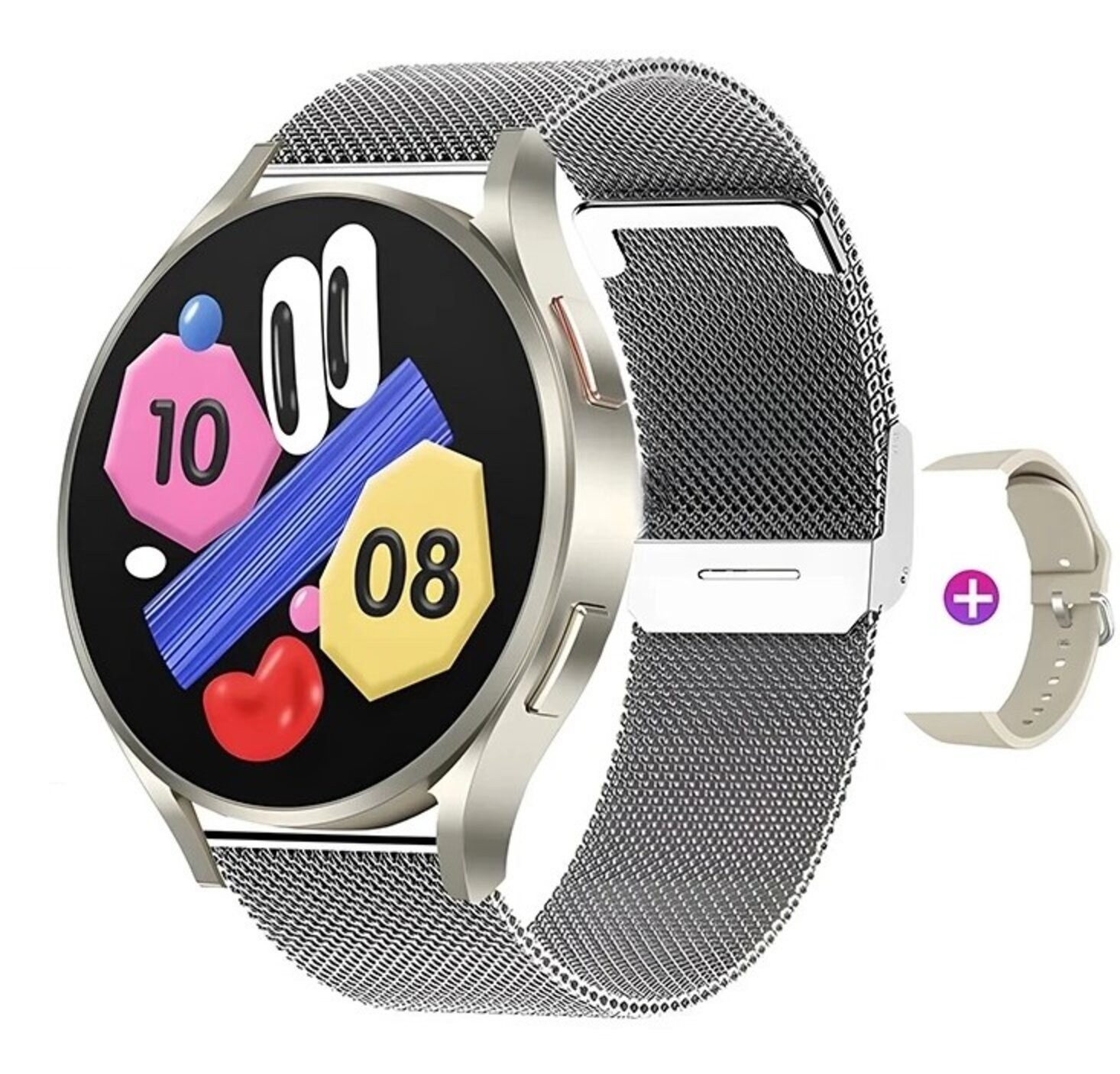 Nagham Ghazal Aswad Smartwatch Bluetooth-Anruf, AMOLED-Sprachanruf, NFC, GPS, Sport 2025 Smartwatch (4,4cm cm/1,39 Zoll)