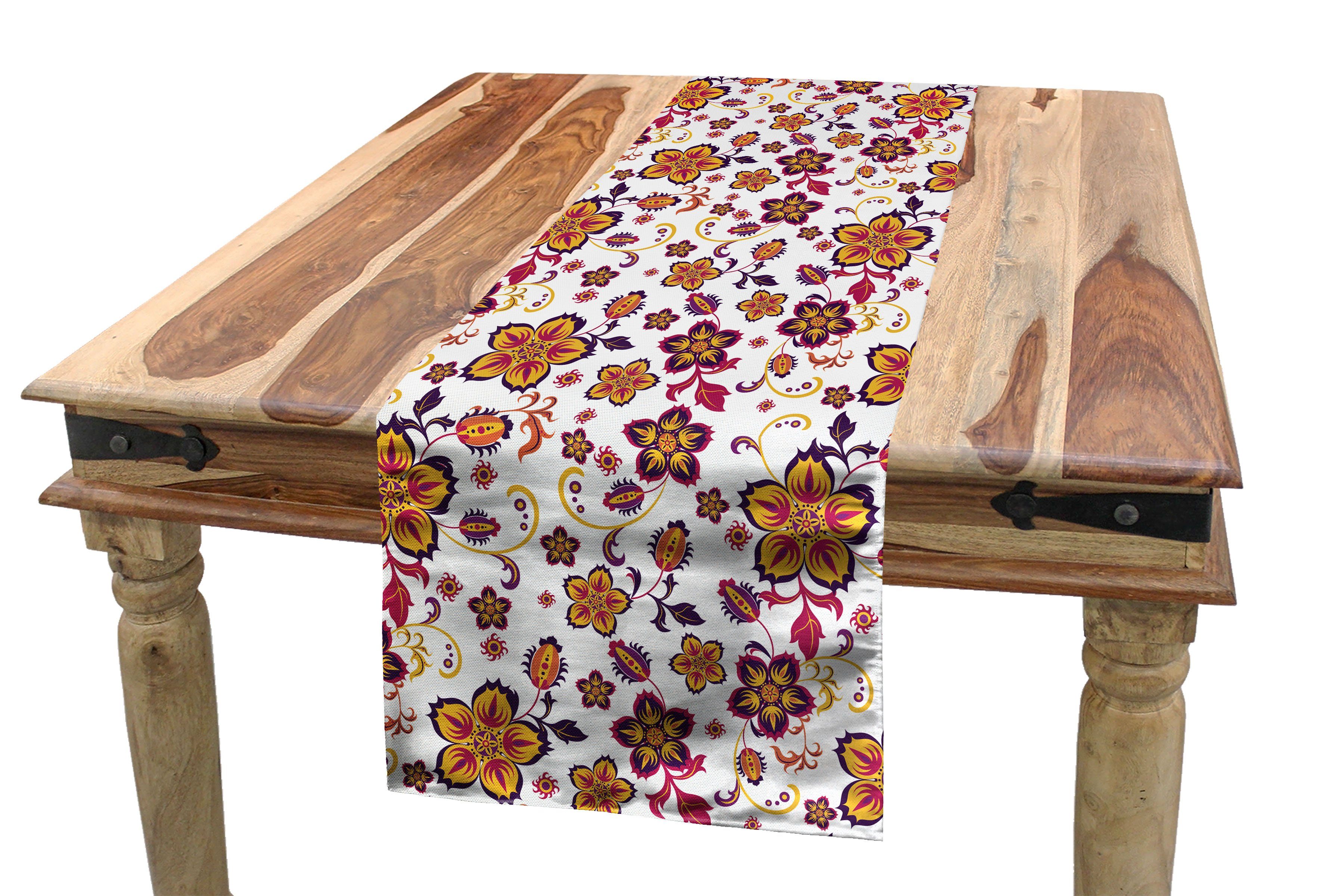 Abakuhaus Tischläufer Esszimmer Küche Rechteckiger Dekorativer Tischläufer, Blumen Blooming Blumen-Muster