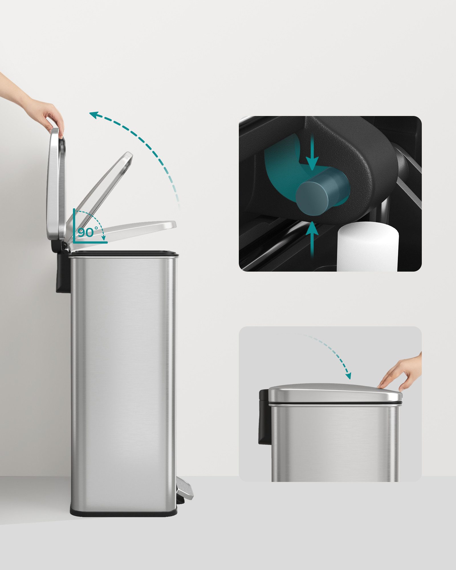 SONGMICS Mülleimer, Küche, 40 Liter Abfalleimer Tretmülleimer mit Deckel