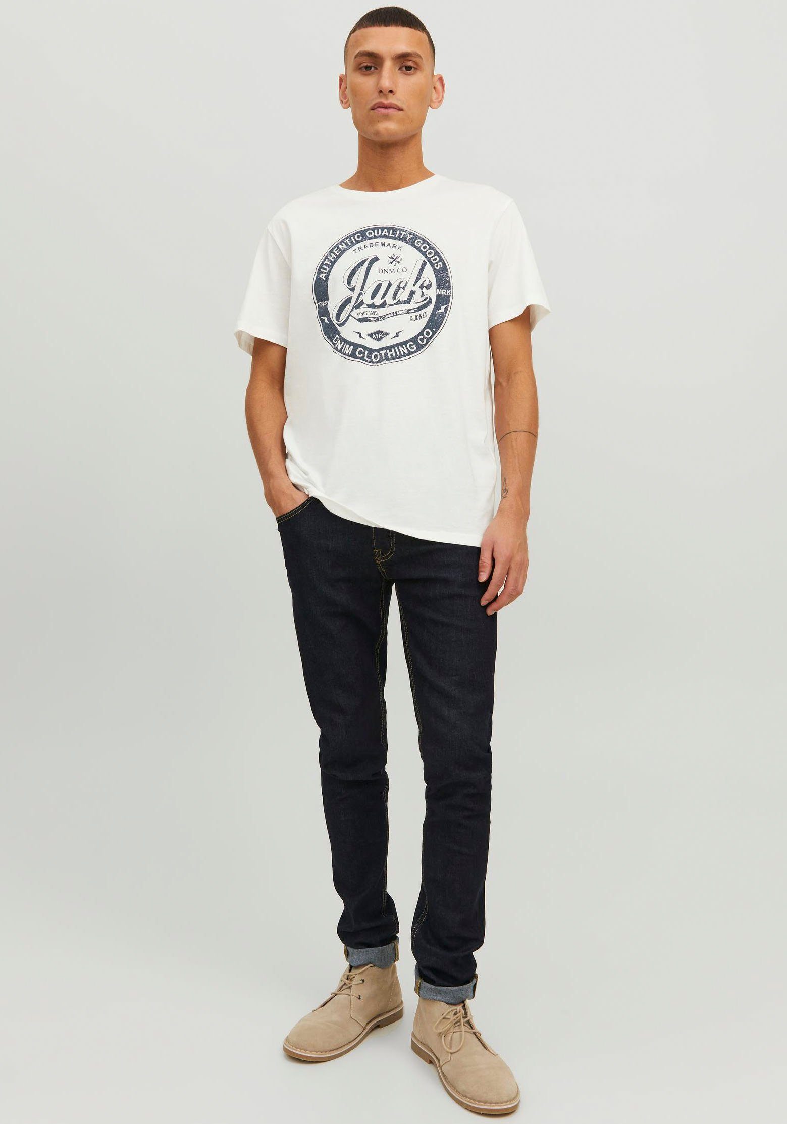 Jack & Jones Rundhalsshirt TEE JEANS weiß