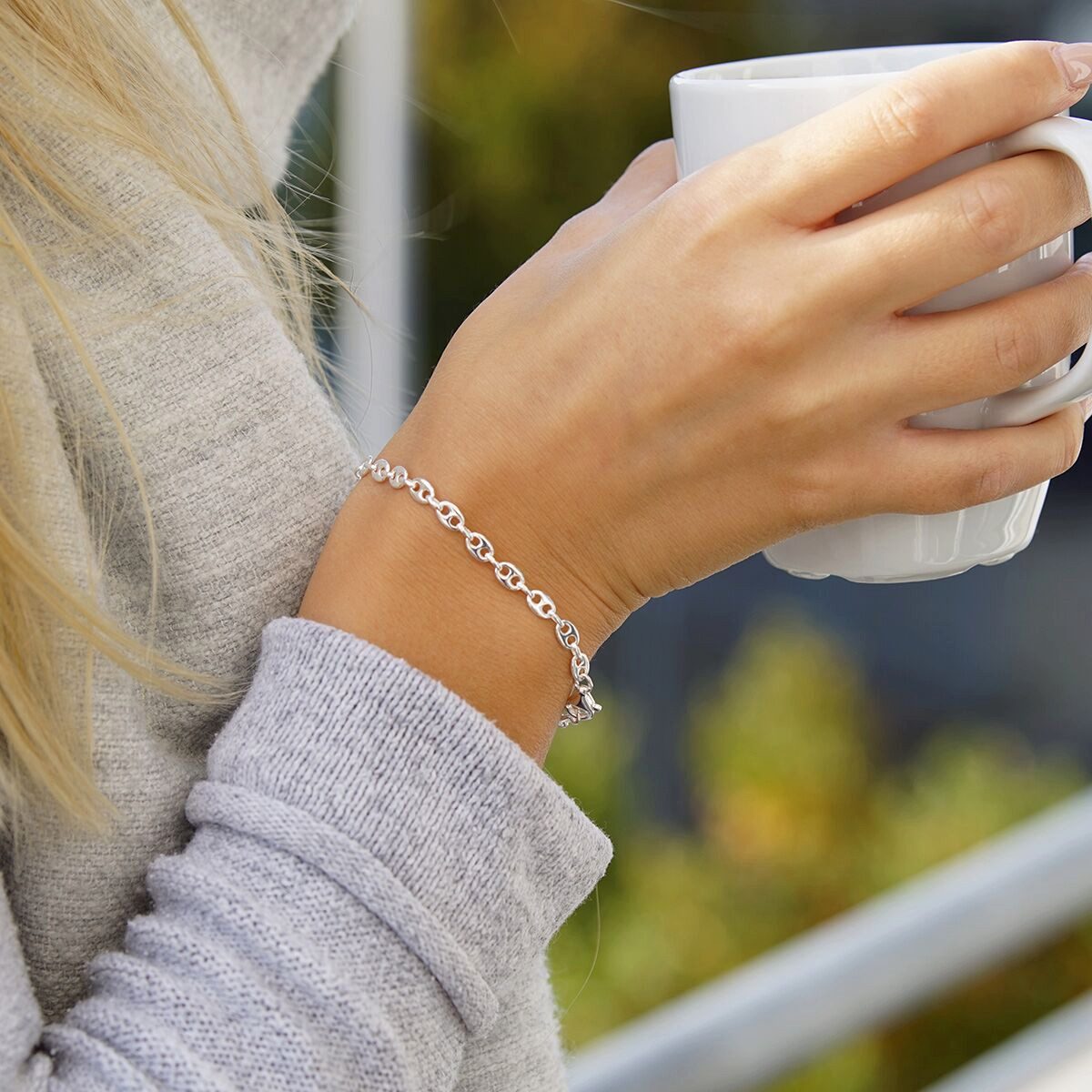 Materia Gliederarmband Damen Silber Bohnenkette flach günstig online kaufen