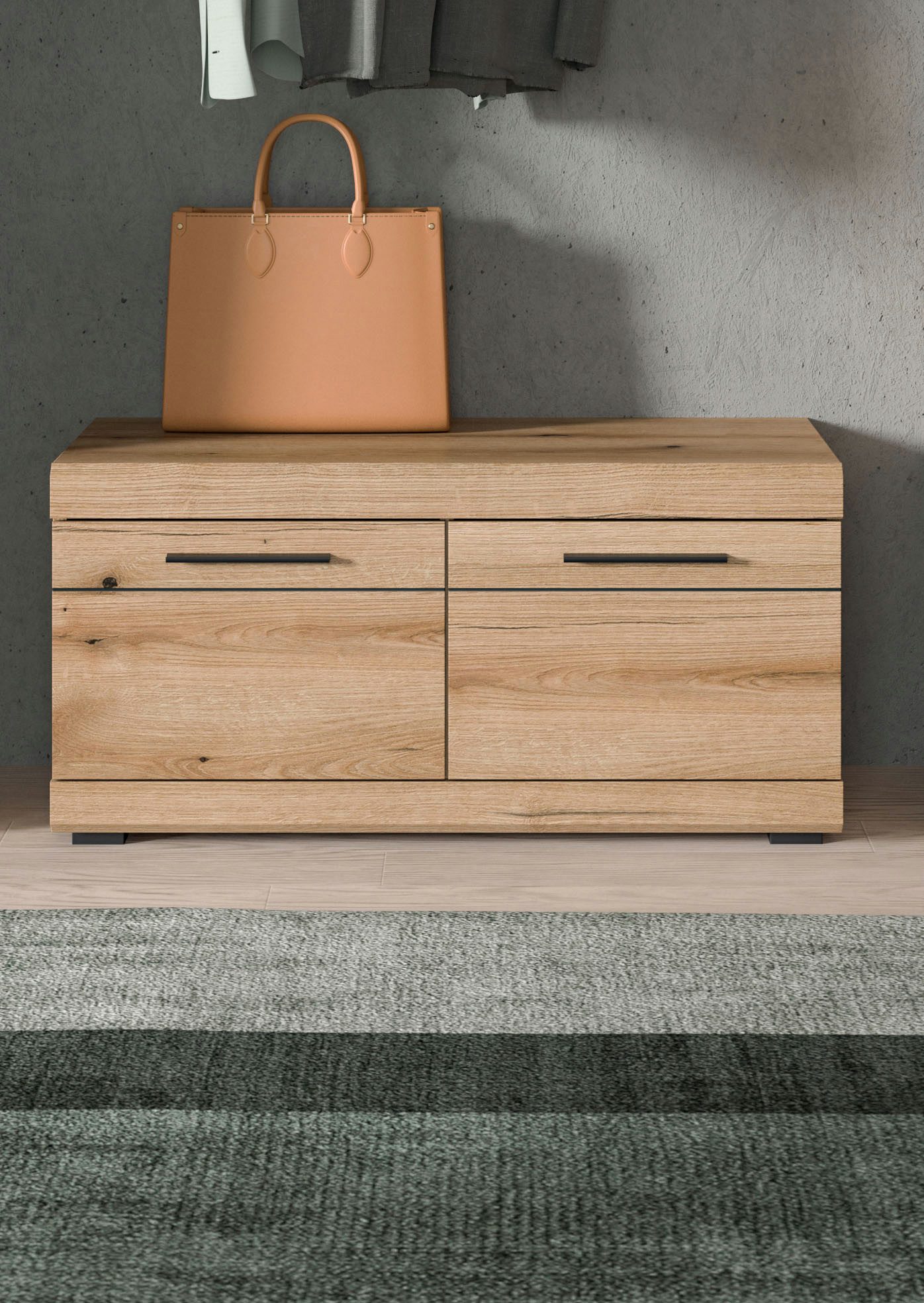 Home affaire Sitzbank SIENA, Breite 90 cm, 2 Türen, 2 Einlegeböden, 4 Fächer (1-St., hochwertige Rillenfräsung in MDF Front), Garderobenbank, Dielenbank, Bank, Flurbank, Kommode